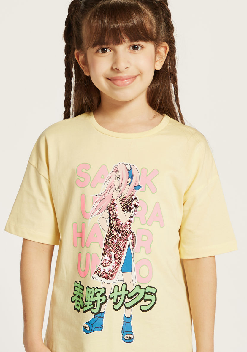 TV Tokyo Graphic Print T-shirt with Round Neck and Sequin Detail-T Shirts-image-2