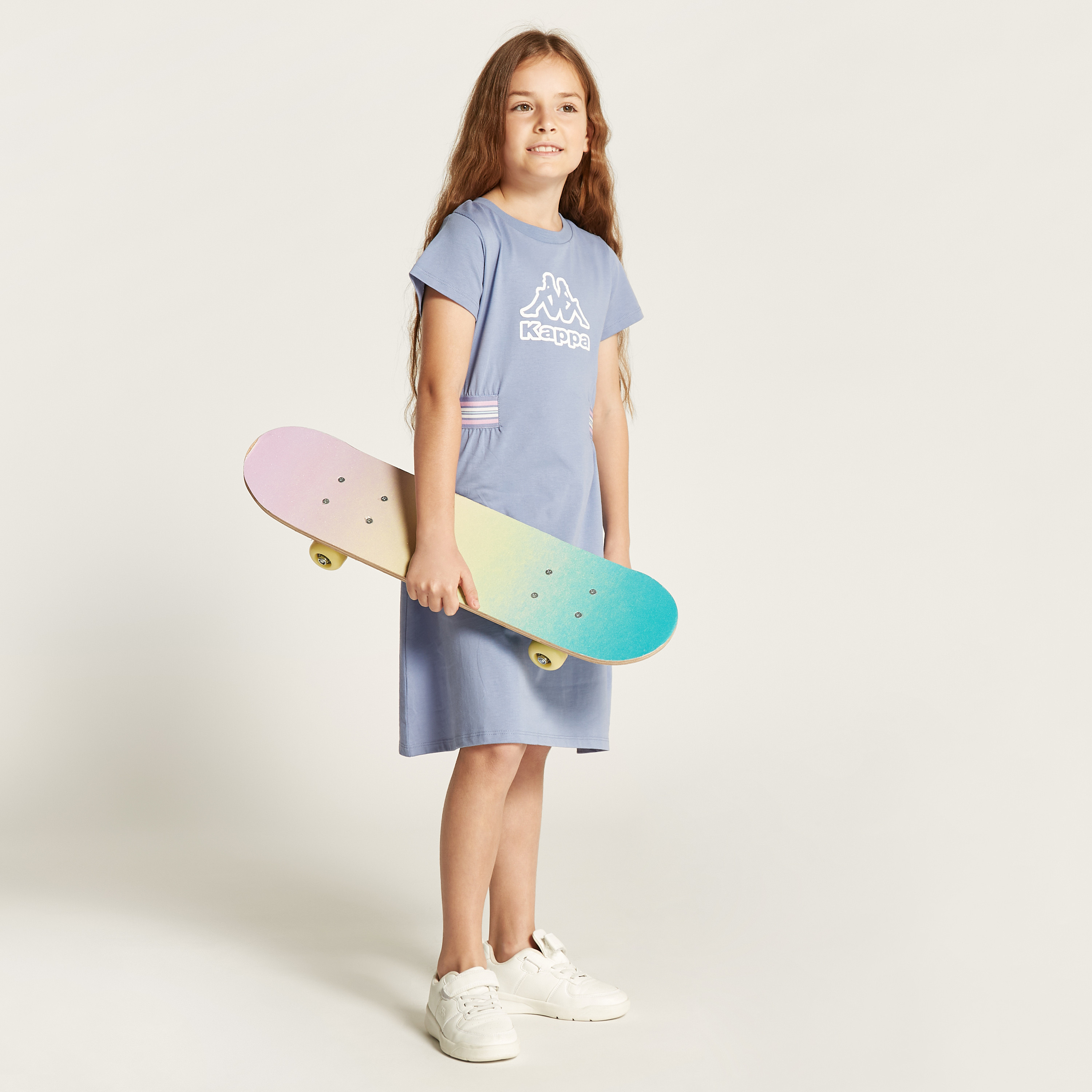 Kappa Logo Print Dress with Round Neck and Short Sleeves-girls-clothing-sportswear-dresses-image-1