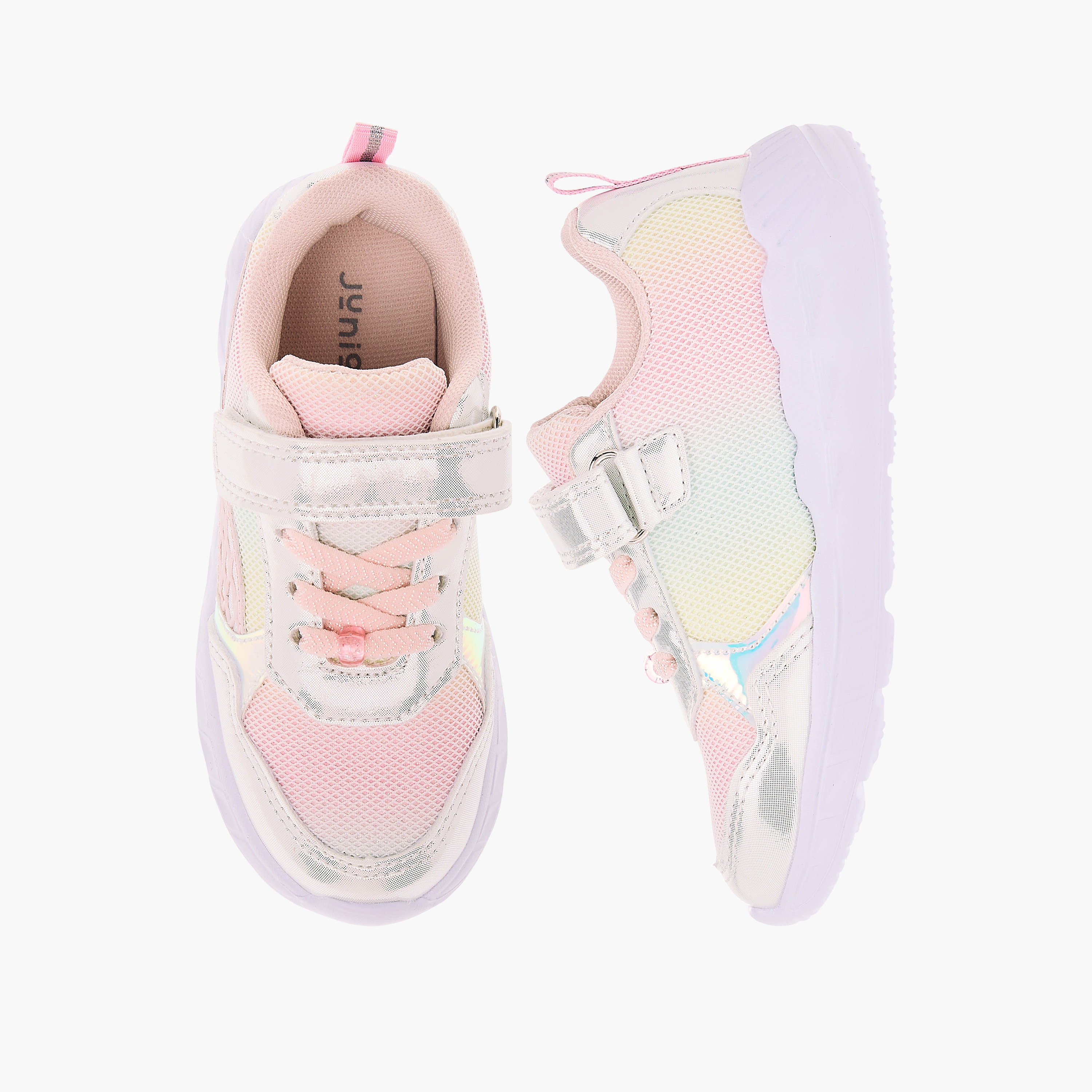 Juniors Panelled Light-Up Sneakers with Hook and Loop Closure-girls-shoes-sneakers-image-1