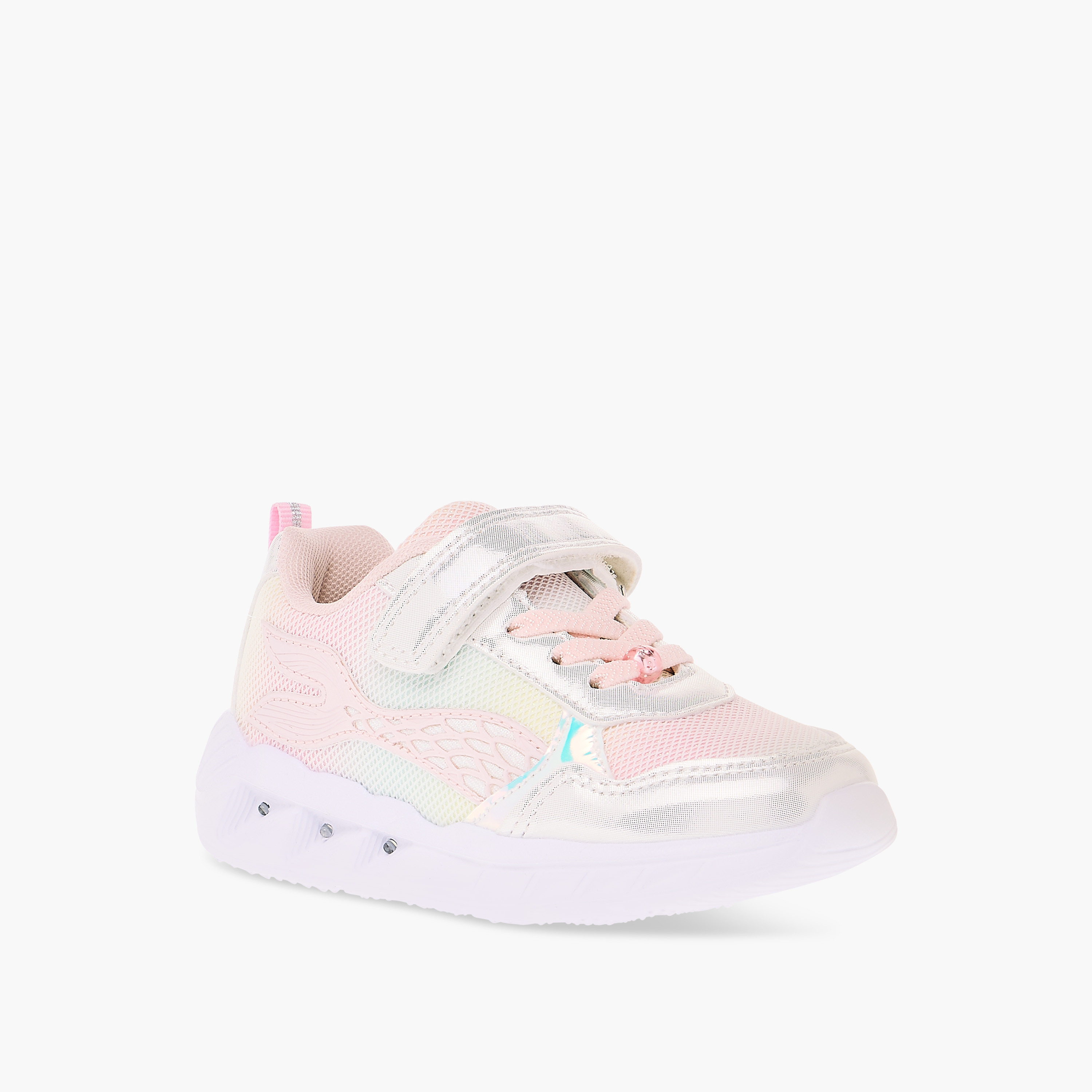 Juniors Panelled Light-Up Sneakers with Hook and Loop Closure-girls-shoes-sneakers-image-2