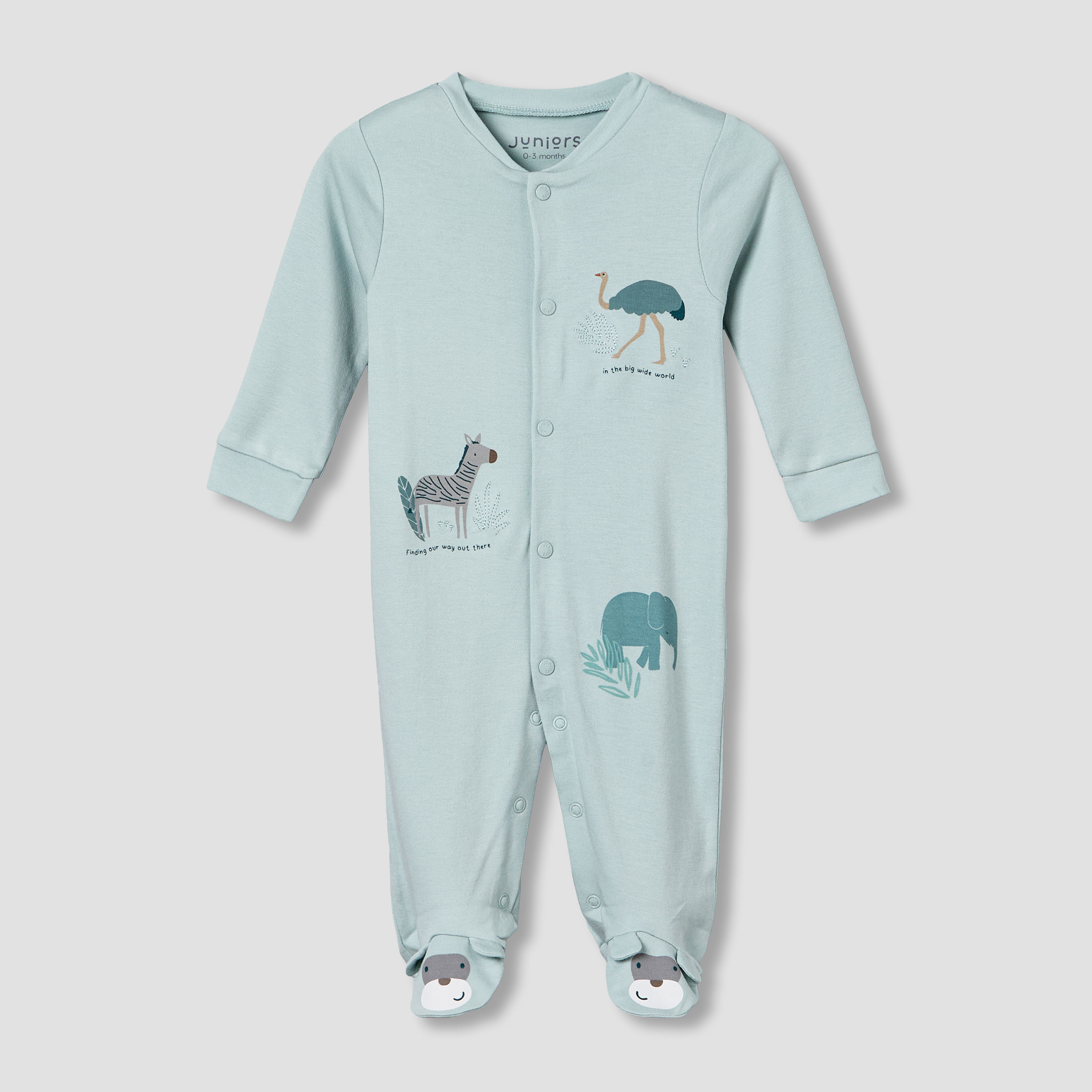 Juniors Cotton V-neck Long Sleeve Sleepsuit with Safari Print-baby-boys-clothing-nightwear-sleepsuits-image-2