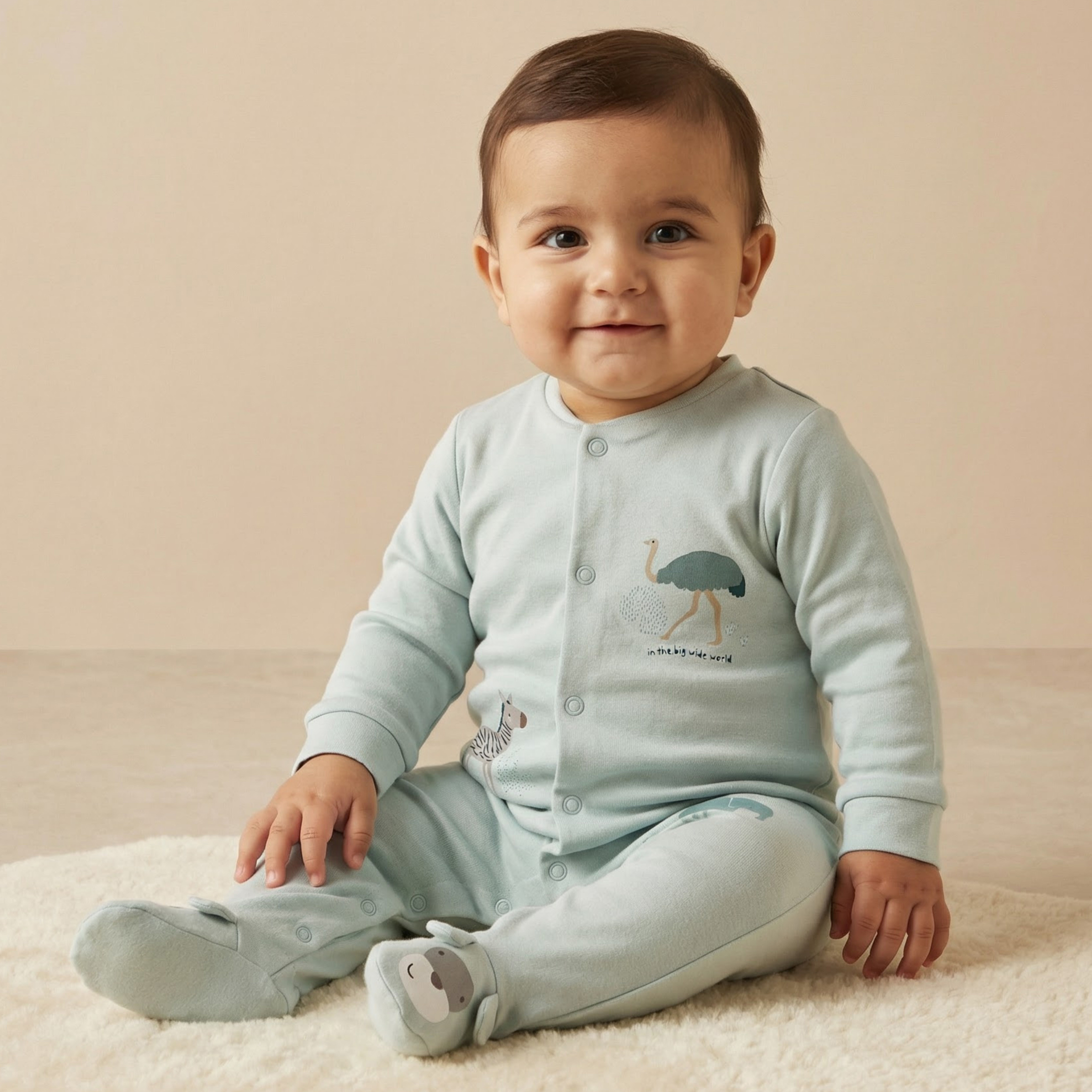 Juniors Cotton V-neck Long Sleeve Sleepsuit with Safari Print-baby-boys-clothing-nightwear-sleepsuits-image-1