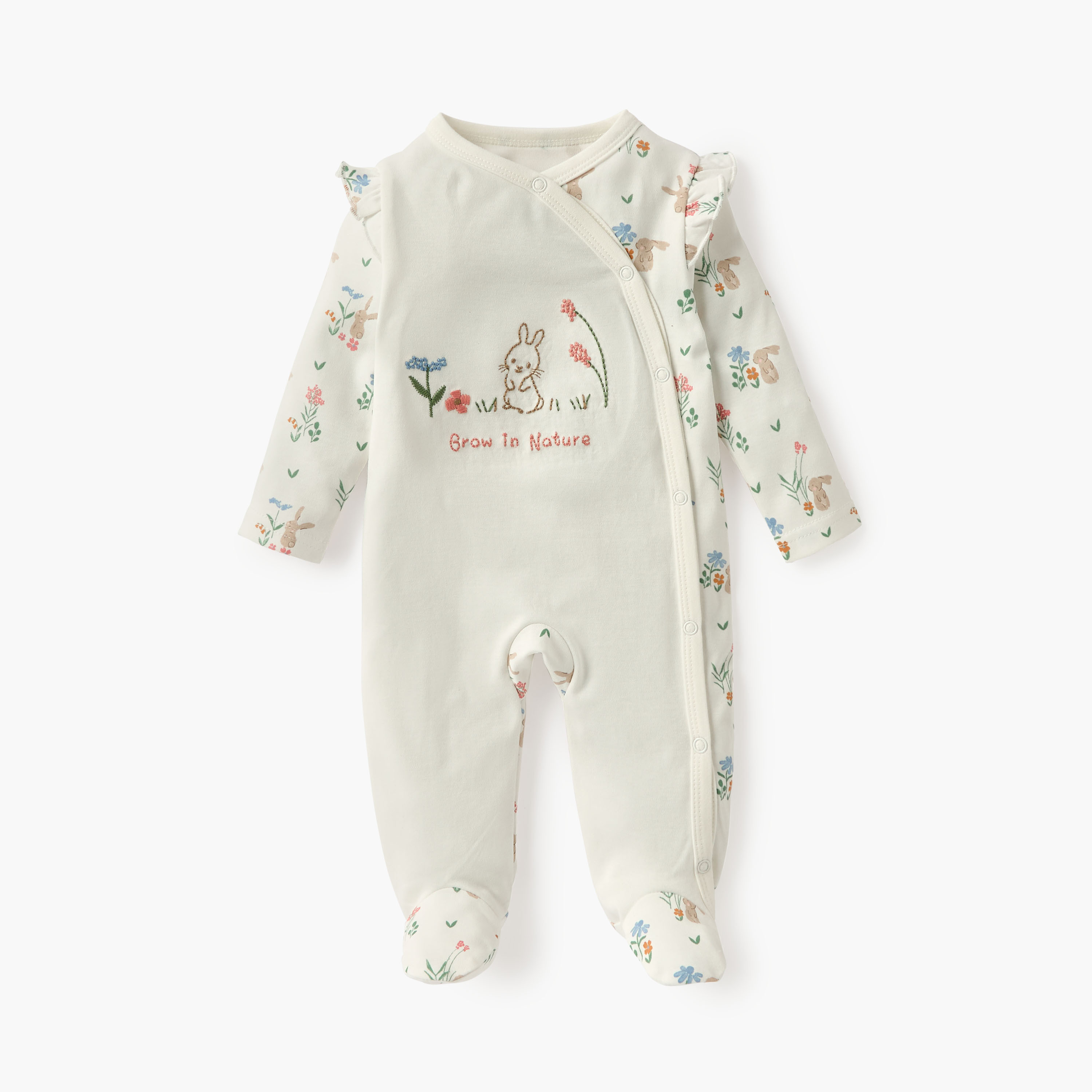 Juniors Embroidered Sleepsuit with Long Sleeves and Button Closure-baby-girls-clothing-nightwear-sleepsuits-image-1