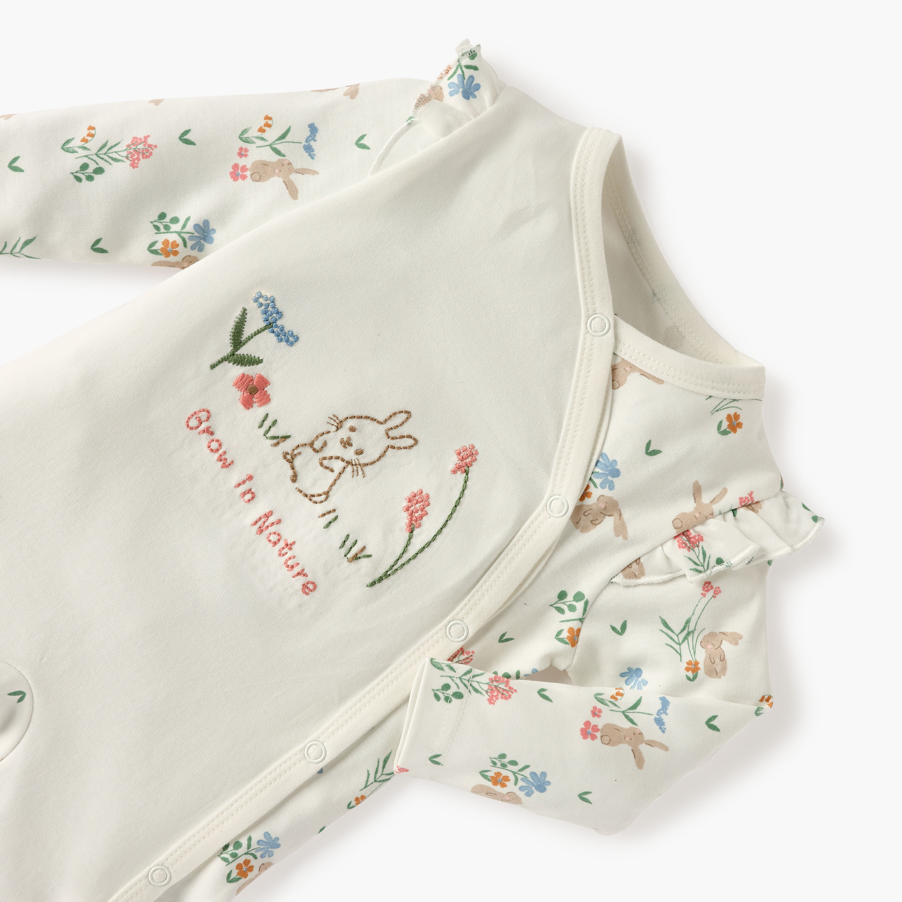 Juniors Embroidered Sleepsuit with Long Sleeves and Button Closure-baby-girls-clothing-nightwear-sleepsuits-image-3