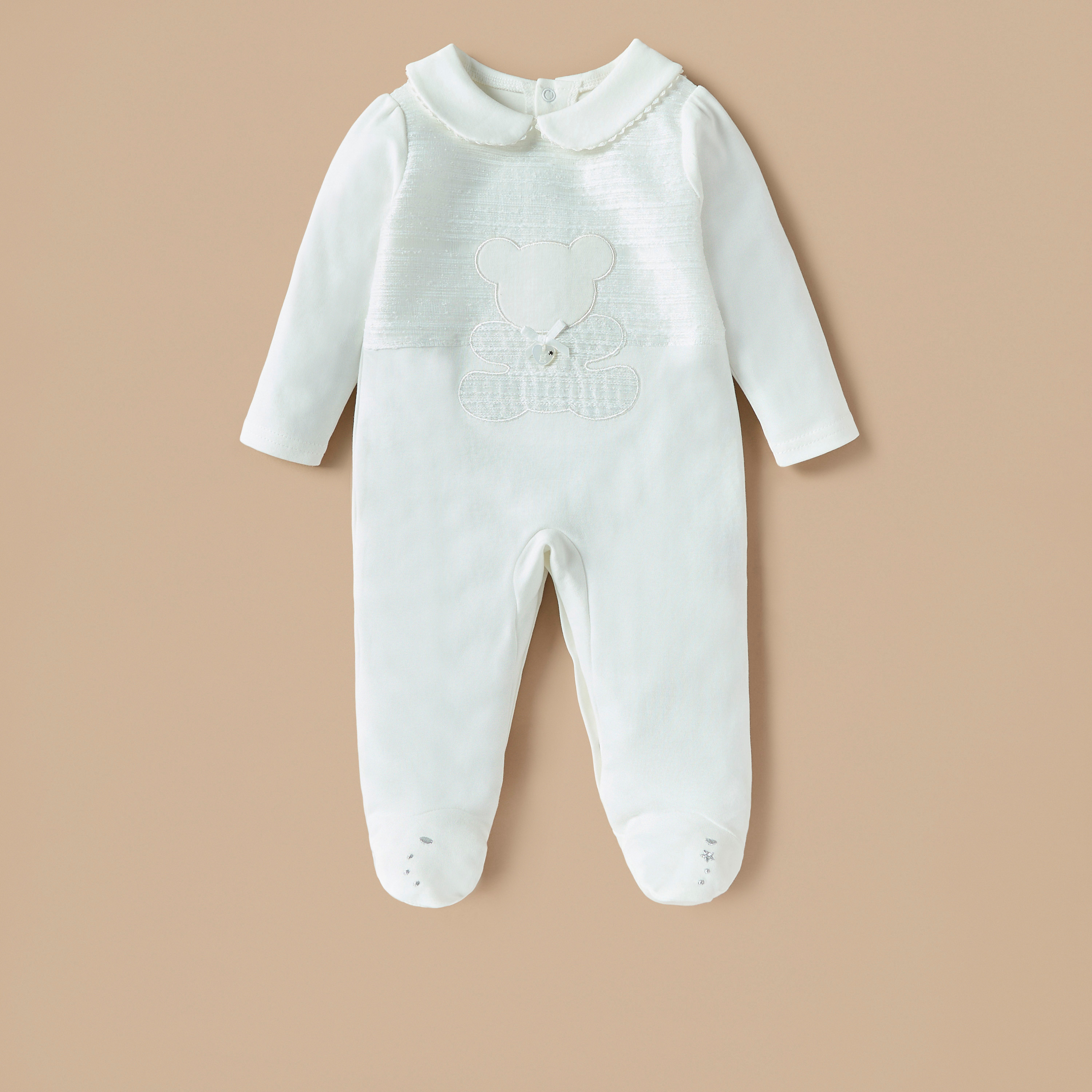 Giggles Bear Applique Closed Foot Sleepsuit with Peter Pan Collar-baby-girls-clothing-nightwear-sleepsuits-image-1