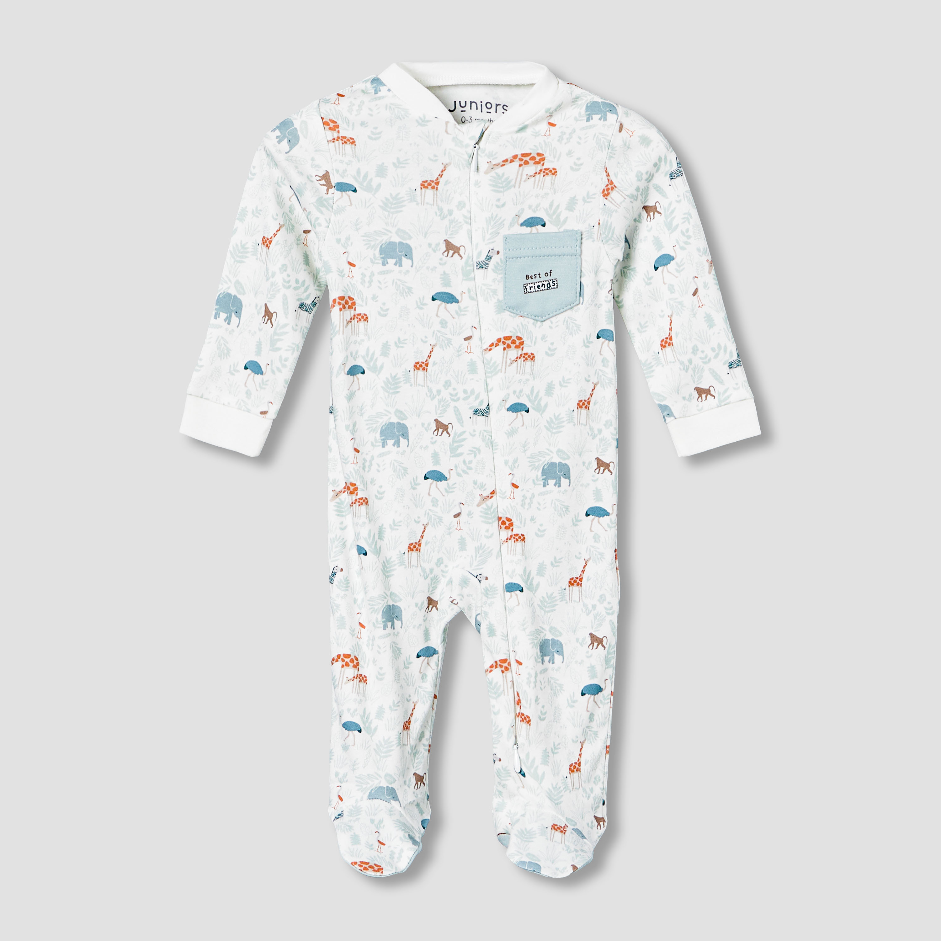 Juniors Cotton Mandarin Collar Long Sleeves Sleepsuit with Safari Print-baby-boys-clothing-nightwear-sleepsuits-image-2