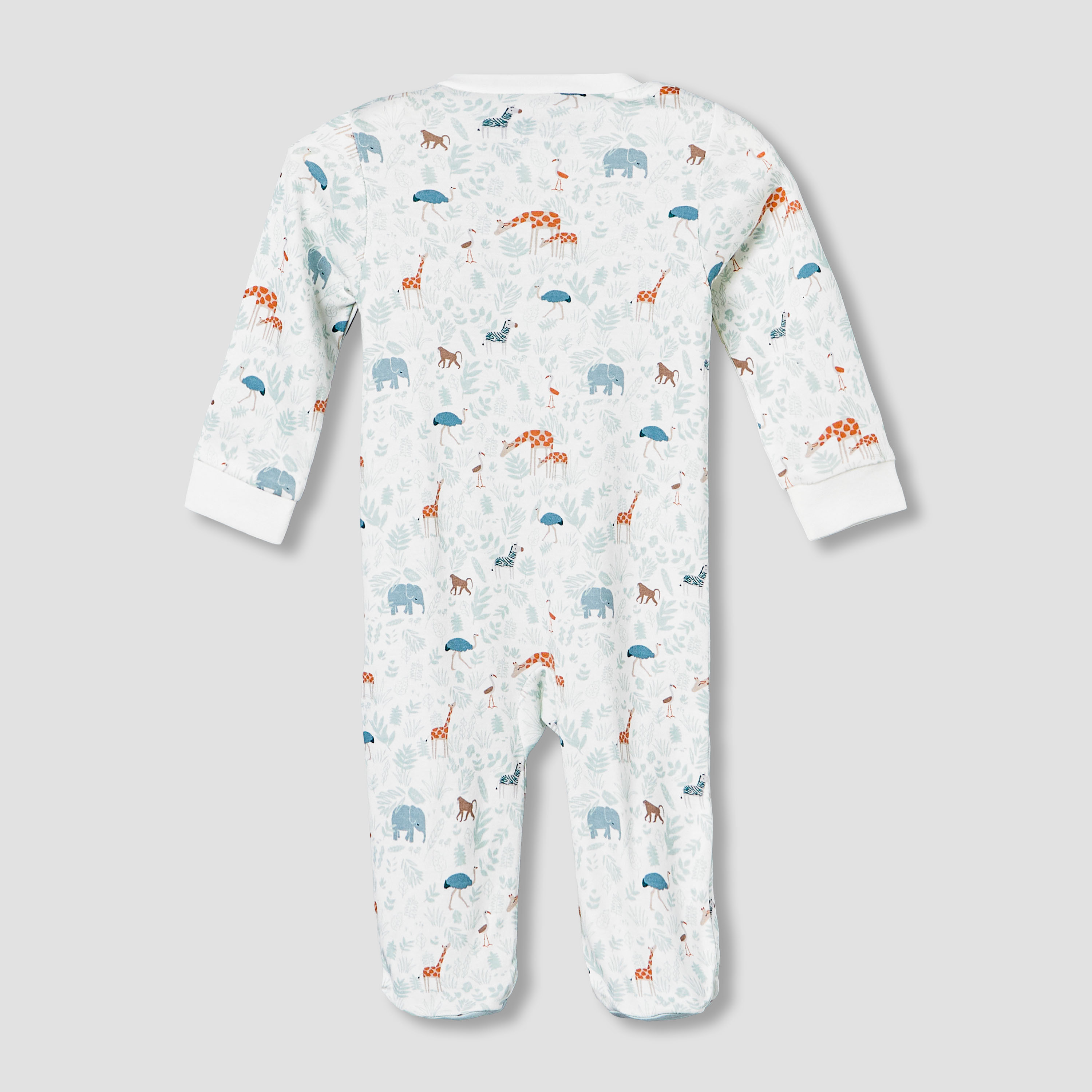 Juniors Cotton Mandarin Collar Long Sleeves Sleepsuit with Safari Print-baby-boys-clothing-nightwear-sleepsuits-image-3