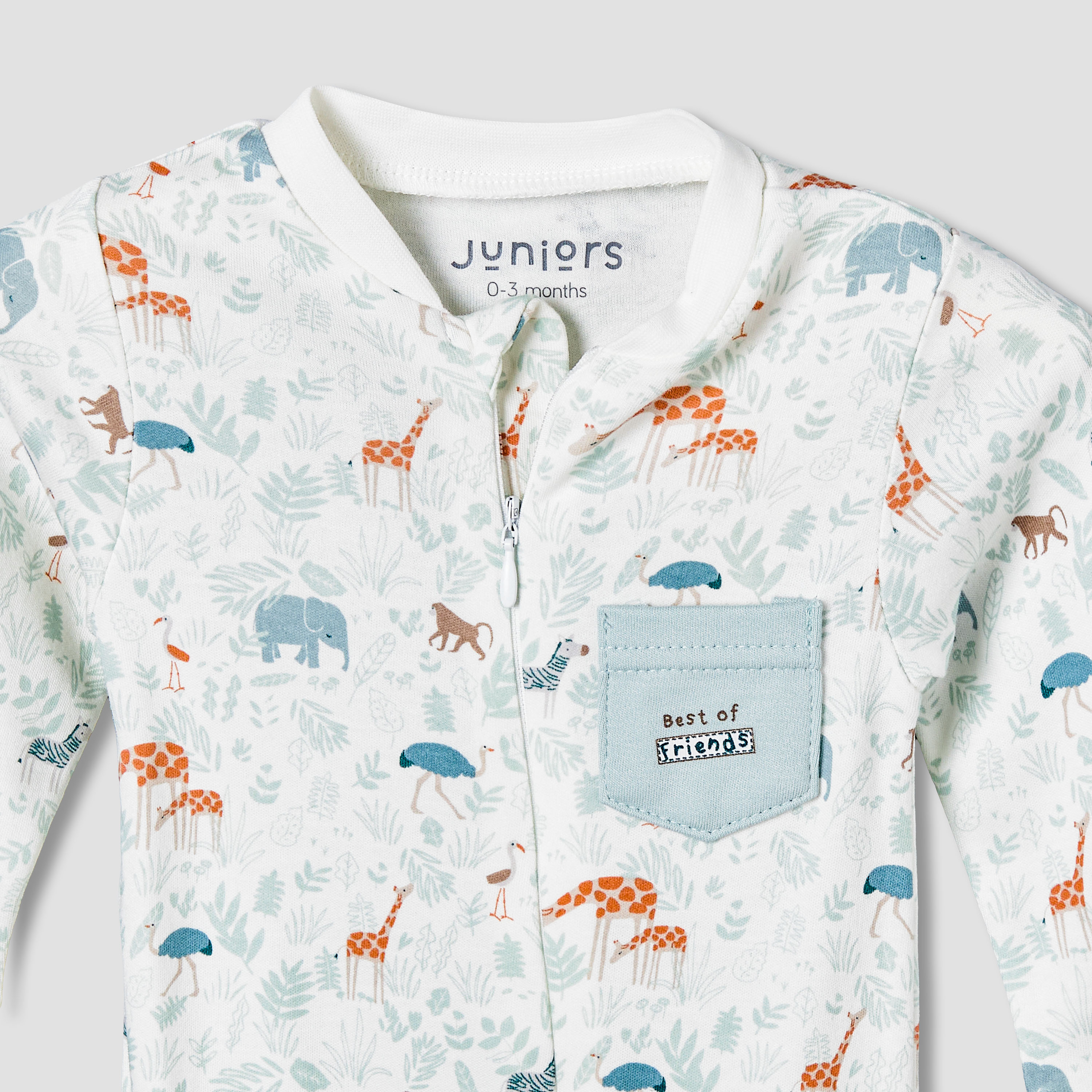 Juniors Cotton Mandarin Collar Long Sleeves Sleepsuit with Safari Print-baby-boys-clothing-nightwear-sleepsuits-image-4