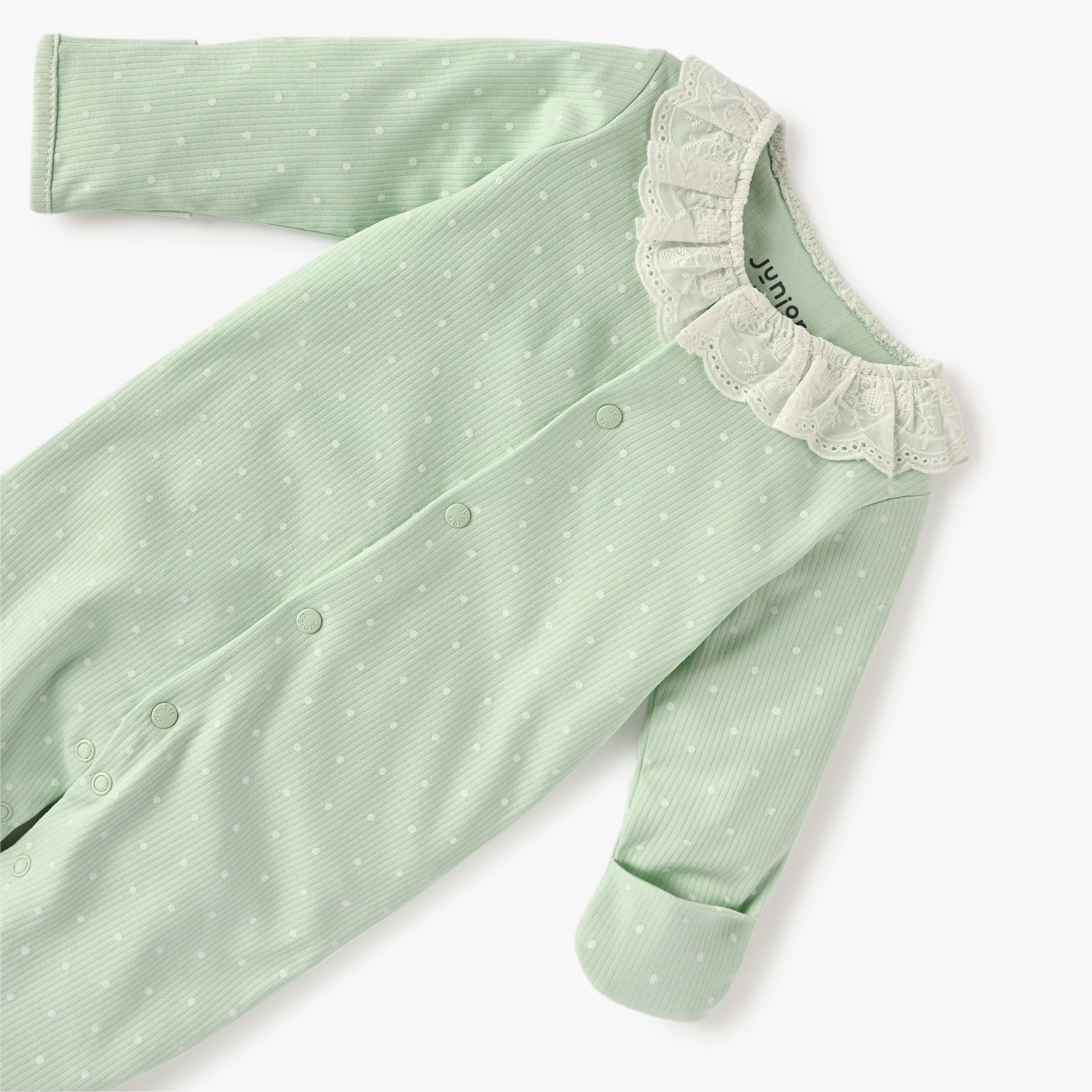 Juniors Polka Dot Print Sleepsuit with Long Sleeves and Lace Detail-baby-girls-clothing-nightwear-sleepsuits-image-3