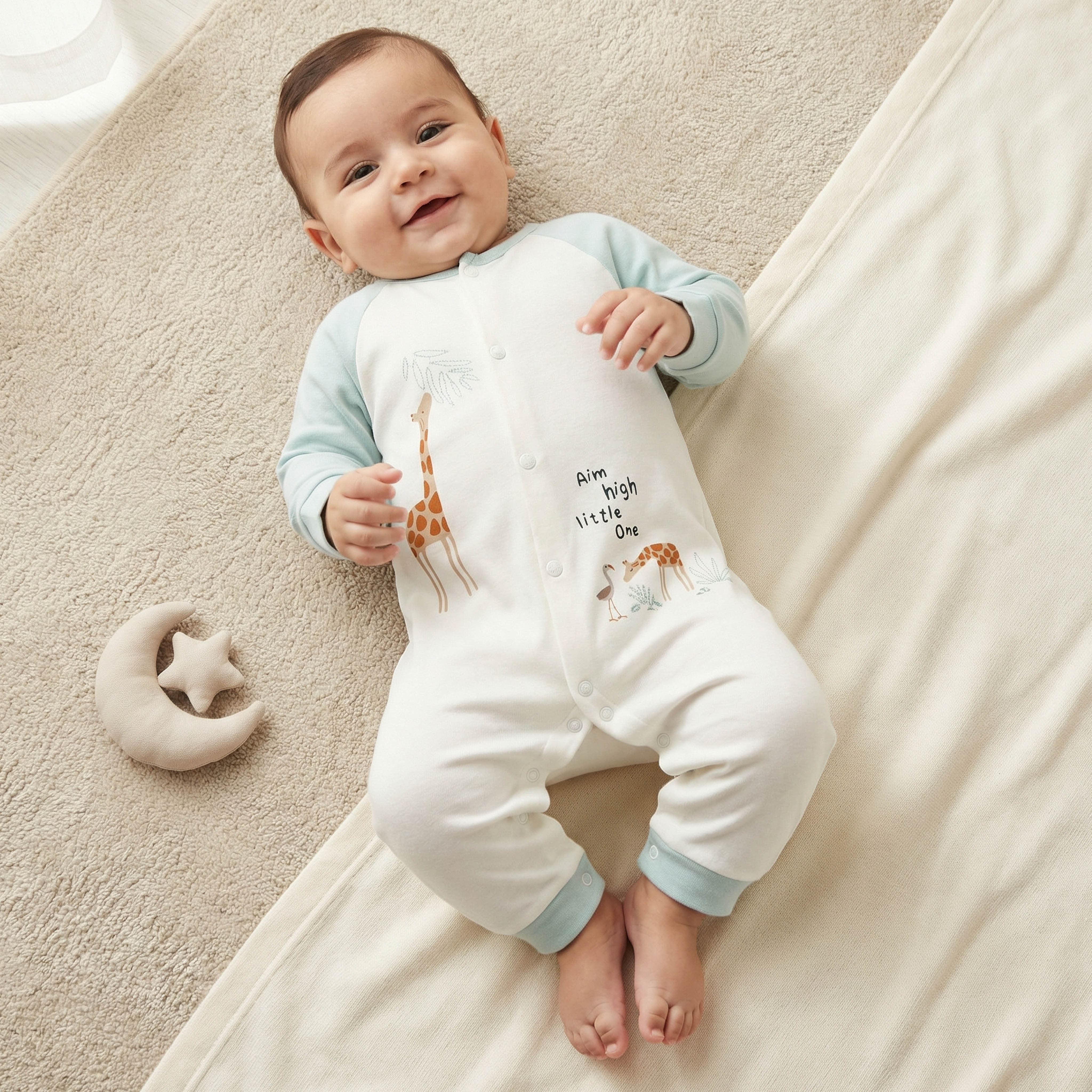 بدلة أطفال قطن بطبعات زرافة وياقة مستديرة وأكمام طويلة من جونيورز-baby-boys-clothing-nightwear-sleepsuits-image-1