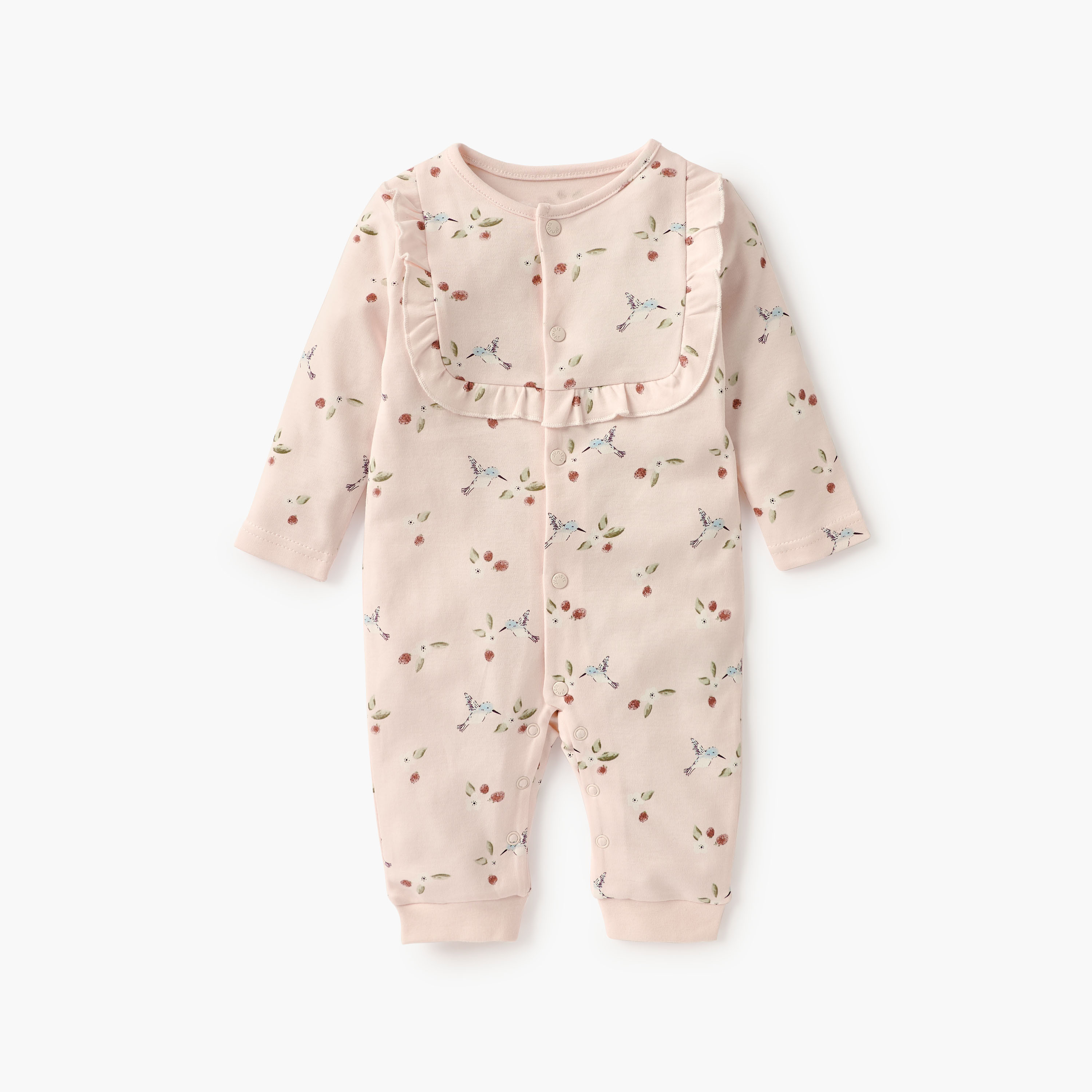 Juniors Printed Round Neck Sleepsuit with Frill Detail-baby-girls-clothing-nightwear-sleepsuits-image-1