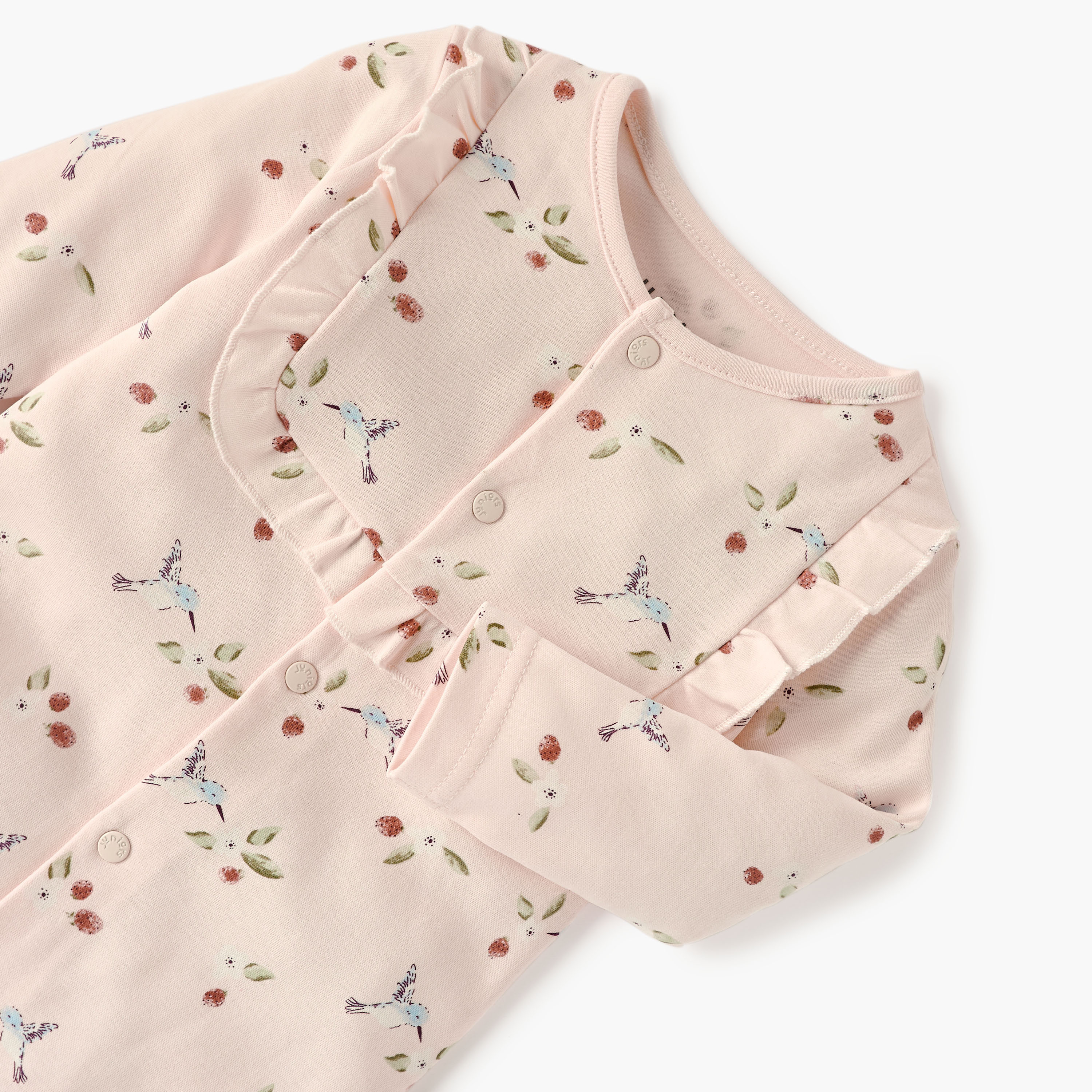 Juniors Printed Round Neck Sleepsuit with Frill Detail-baby-girls-clothing-nightwear-sleepsuits-image-3
