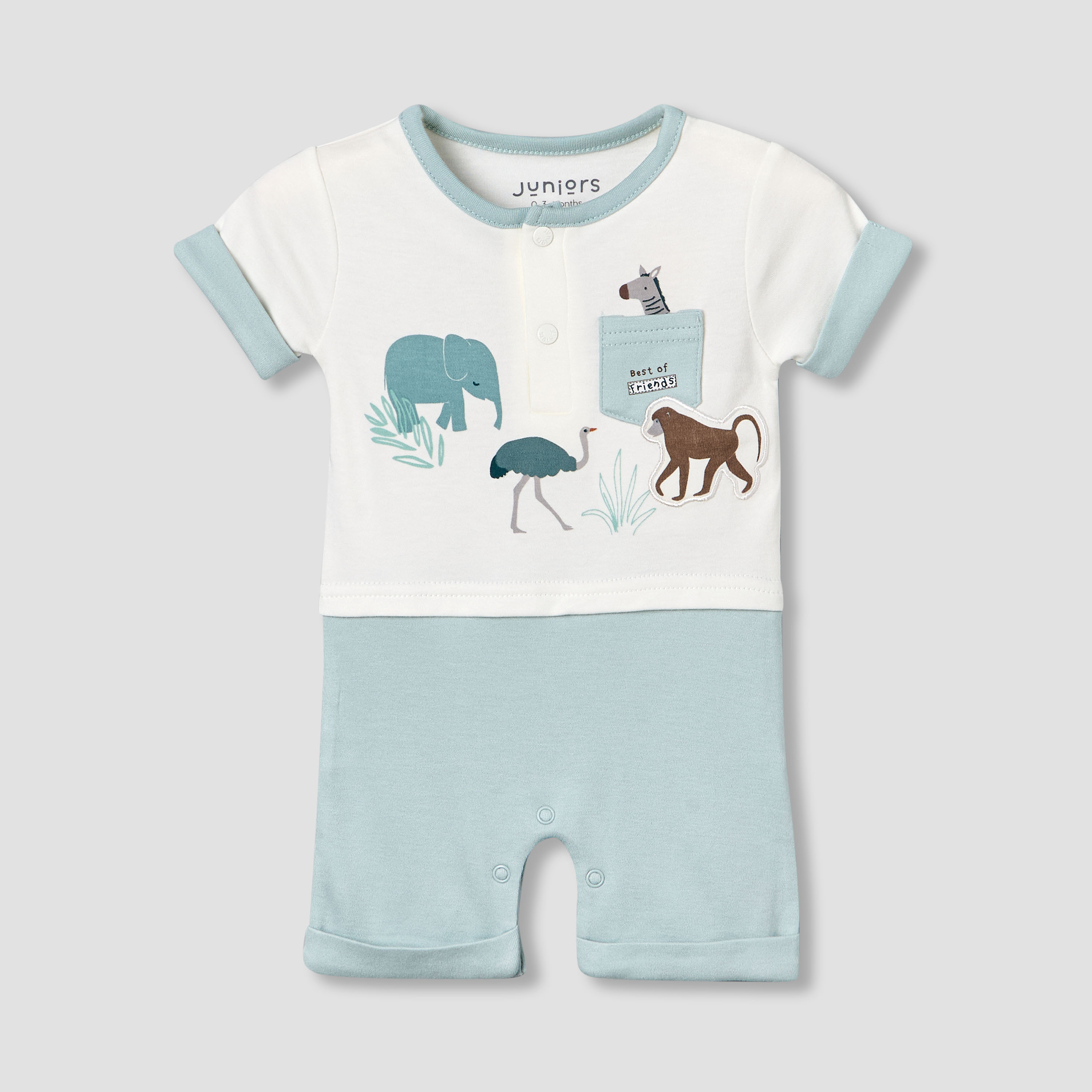 Juniors Round Neck Short Sleeve Romper with Safari Print-baby-boys-clothing-rompers-image-2