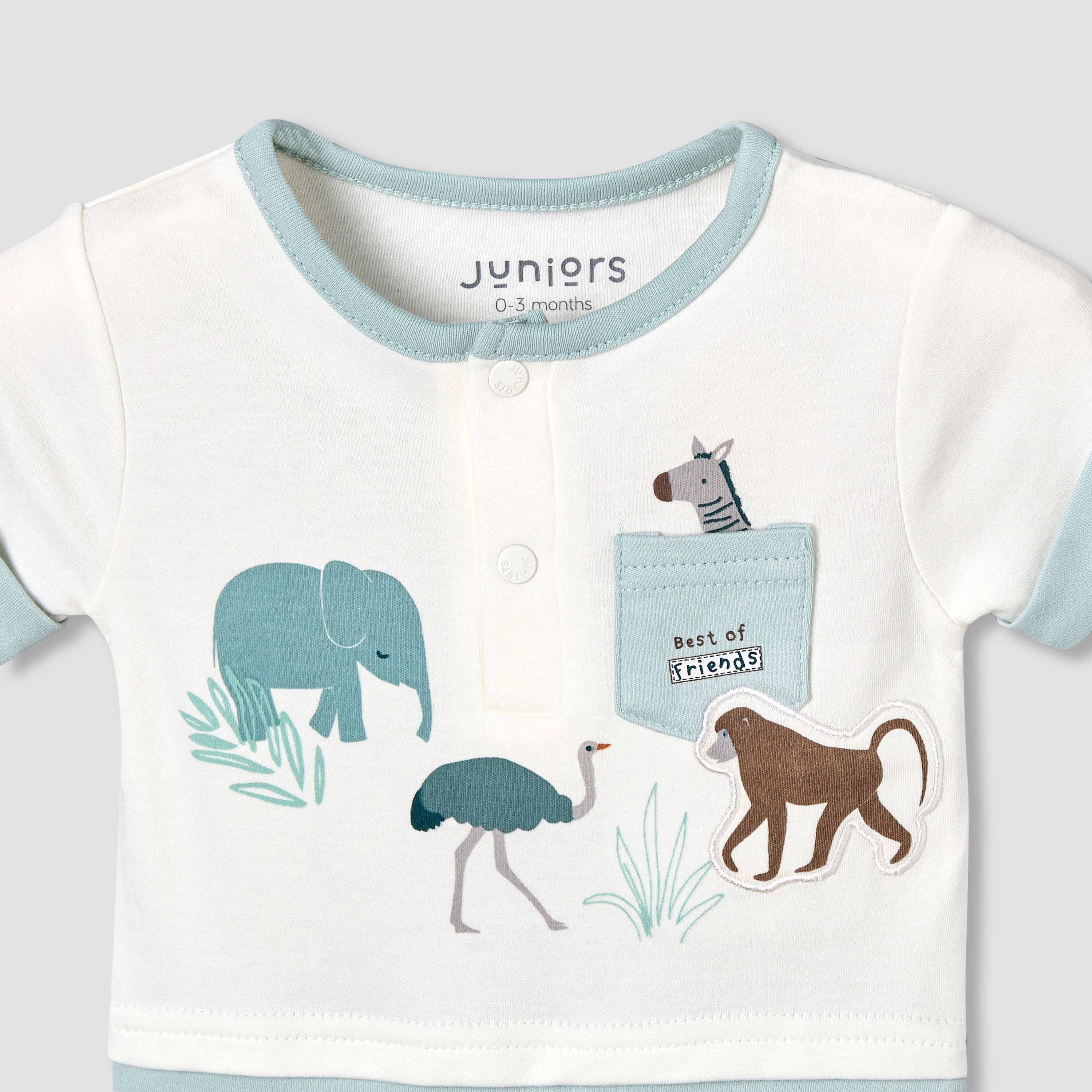 Juniors Round Neck Short Sleeve Romper with Safari Print-baby-boys-clothing-rompers-image-4