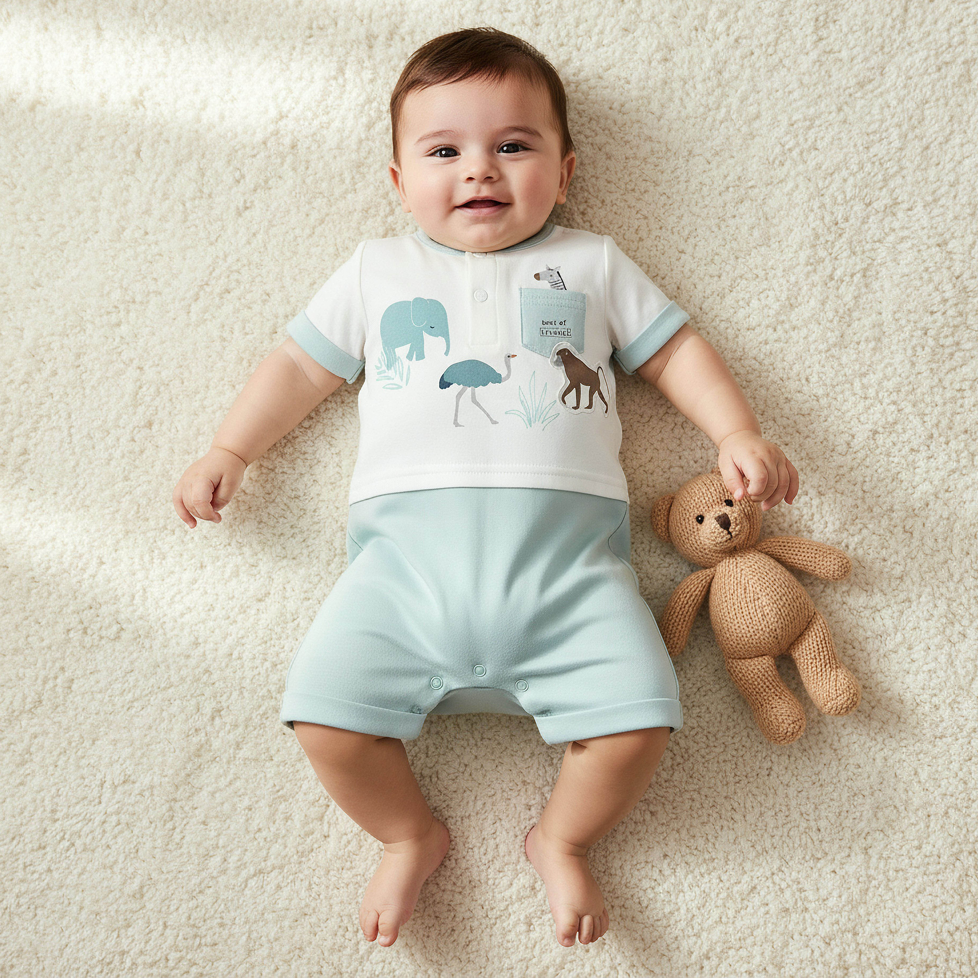 Juniors Round Neck Short Sleeve Romper with Safari Print-baby-boys-clothing-rompers-image-1