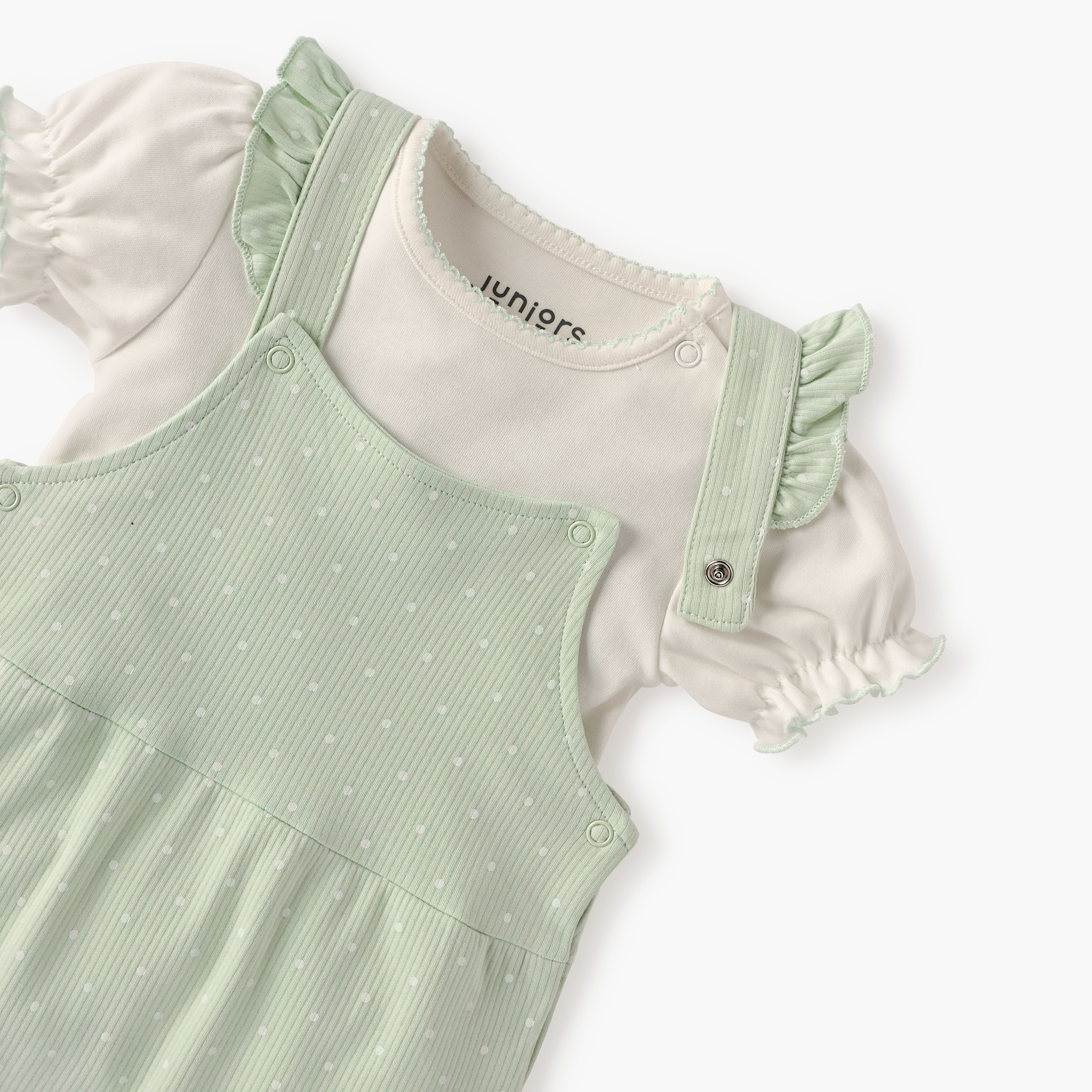 Juniors All-Over Polka Dot Print Dungaree and T-shirt Set-baby-girls-clothing-setsandcoords-image-4