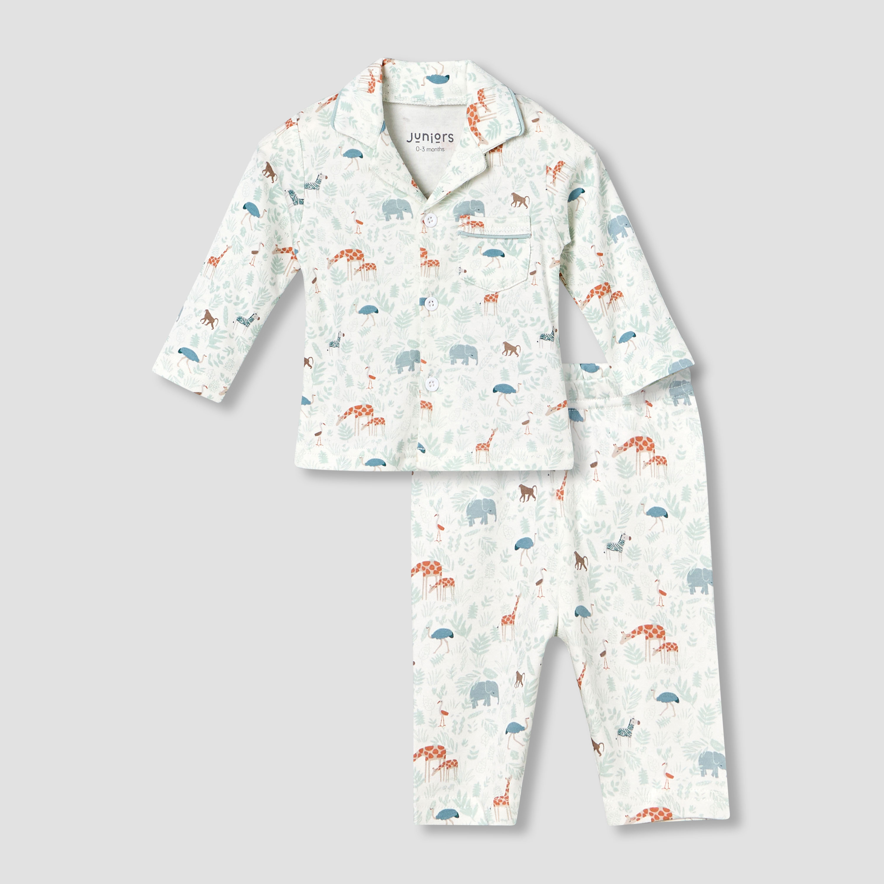 Juniors Cotton Collared Long Sleeve Pyjama Set with Animal Print-baby-boys-clothing-nightwear-pyjamasets-image-2