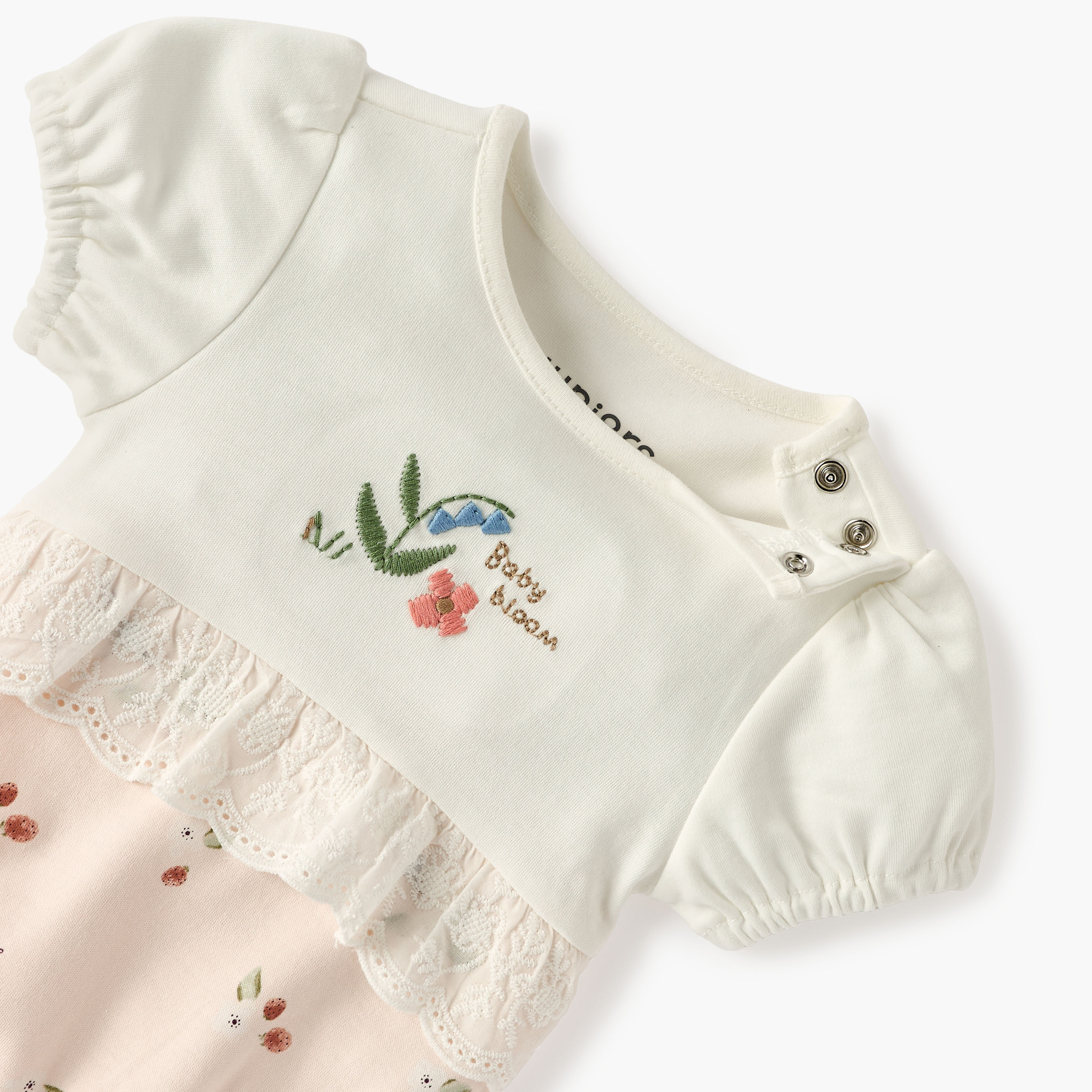 Juniors Embroidered Romper with Puff Sleeves and Lace Detail-baby-girls-clothing-rompers-image-3
