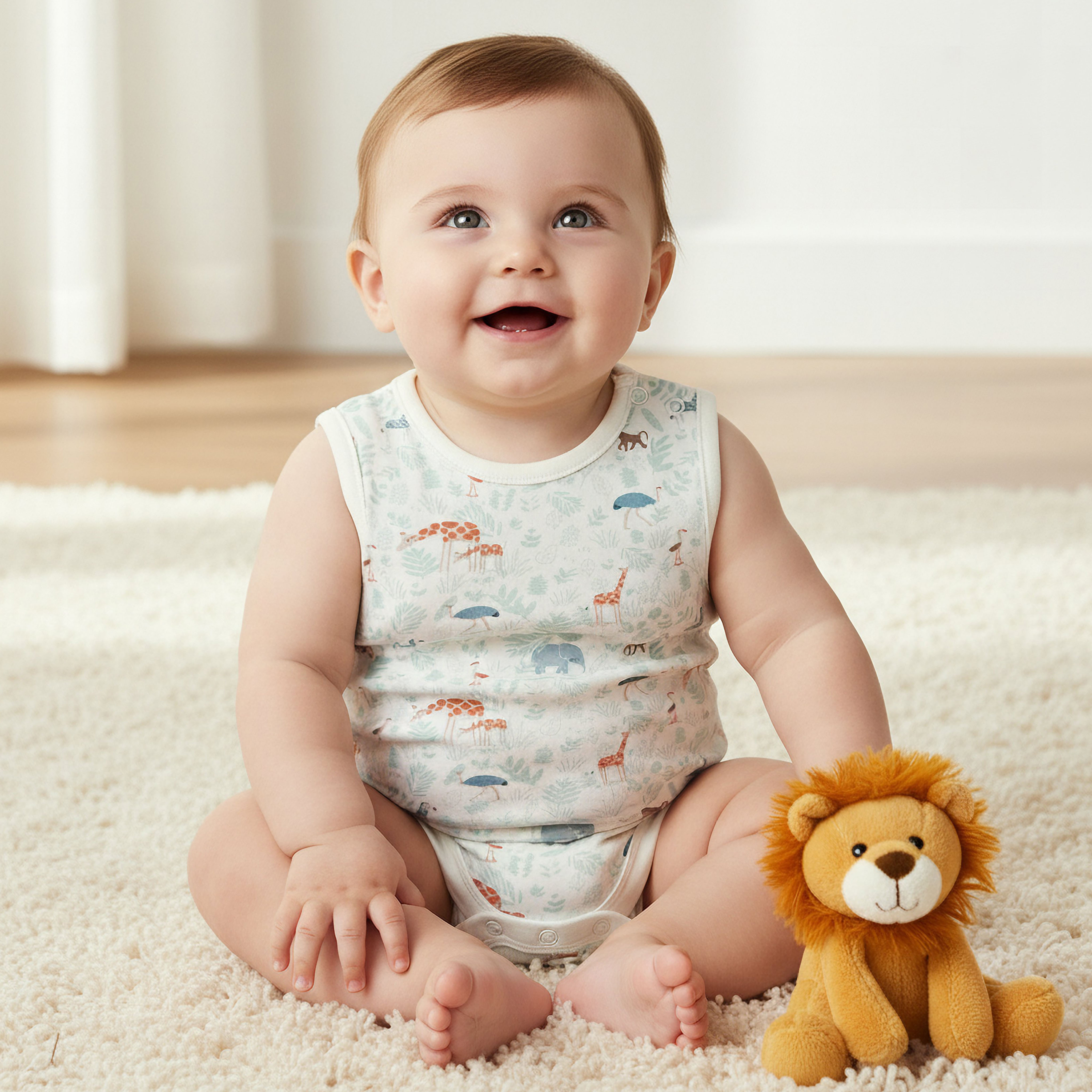Juniors Round Neck Sleeveless Bodysuit with Safari Print-baby-boys-clothing-bodysuits-image-1