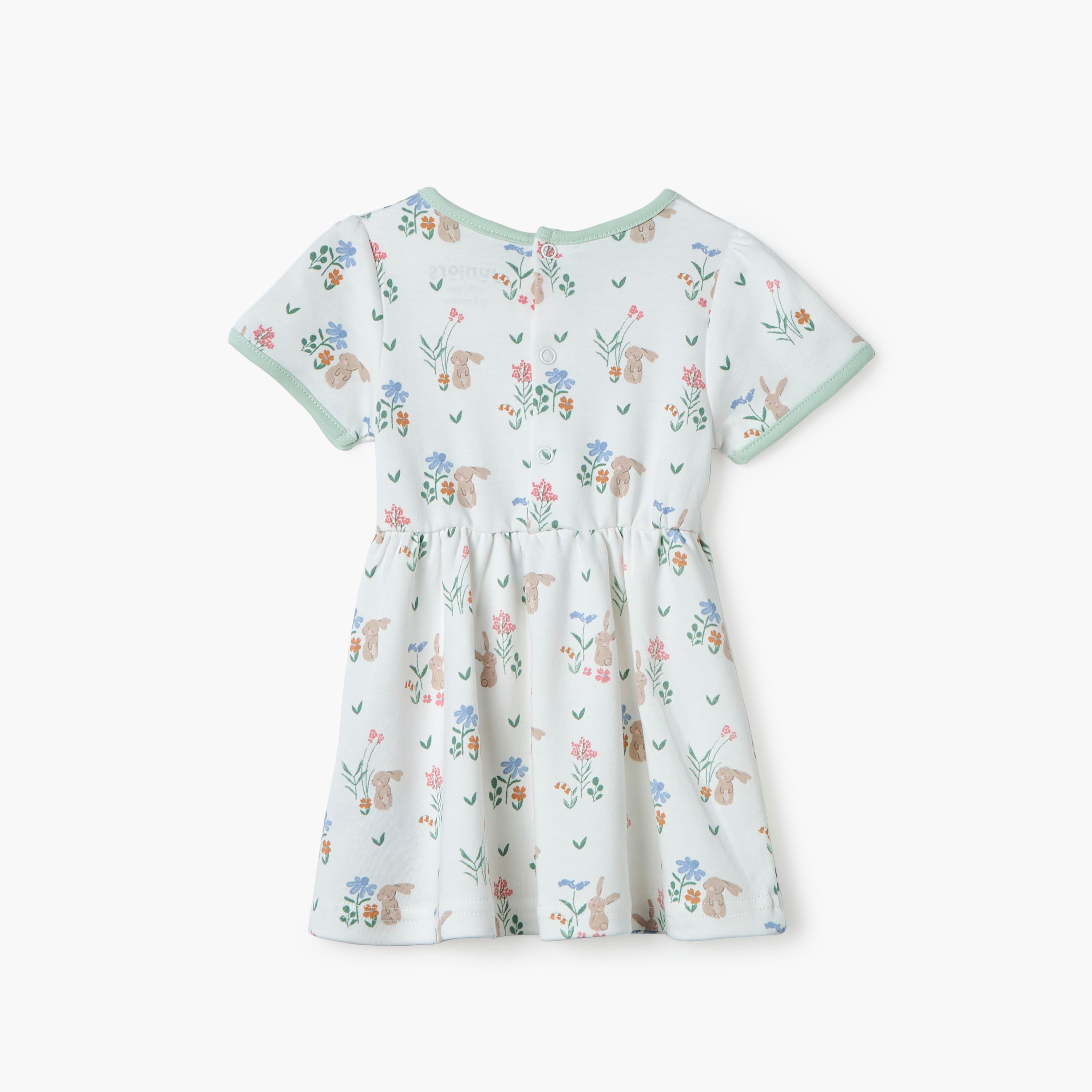 Juniors Bunny Print A-line Dress with Round Neck and Short Sleeves-baby-girls-clothing-dressesandjumpsuits-image-2