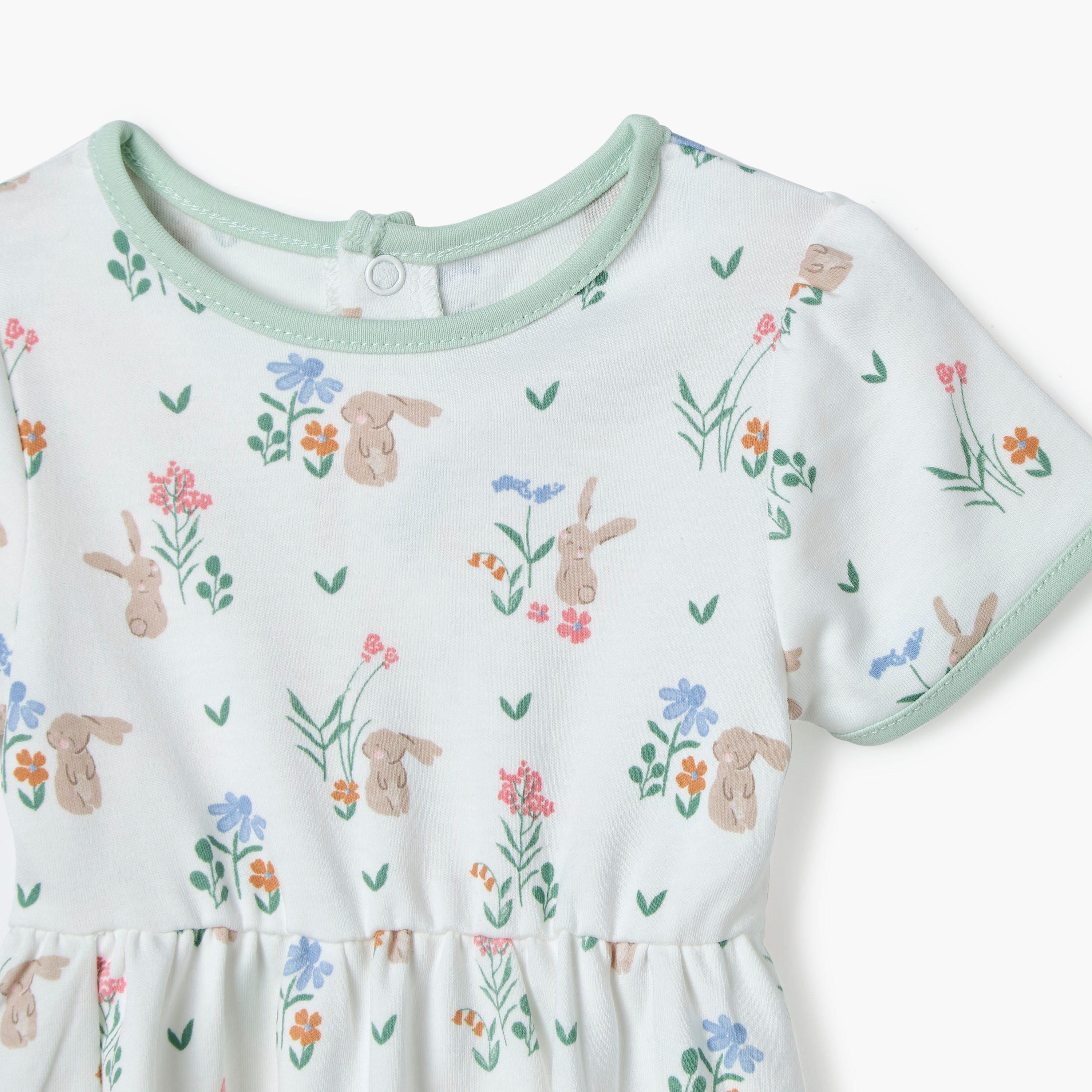 Juniors Bunny Print A-line Dress with Round Neck and Short Sleeves-baby-girls-clothing-dressesandjumpsuits-image-3