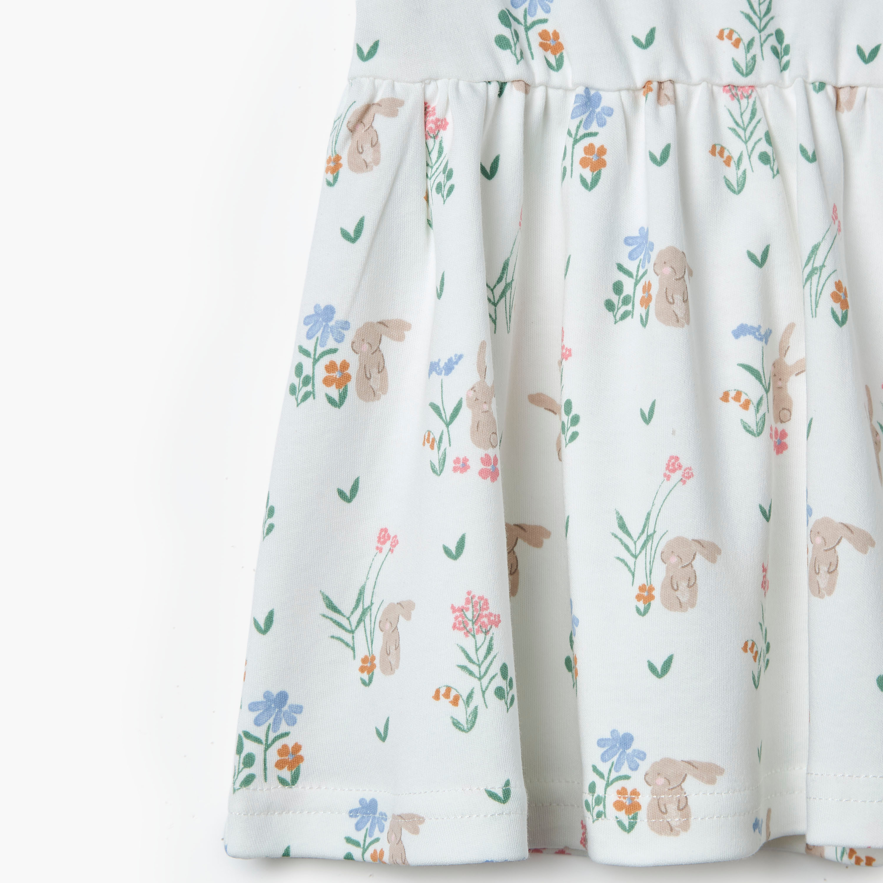 Juniors Bunny Print A-line Dress with Round Neck and Short Sleeves-baby-girls-clothing-dressesandjumpsuits-image-4