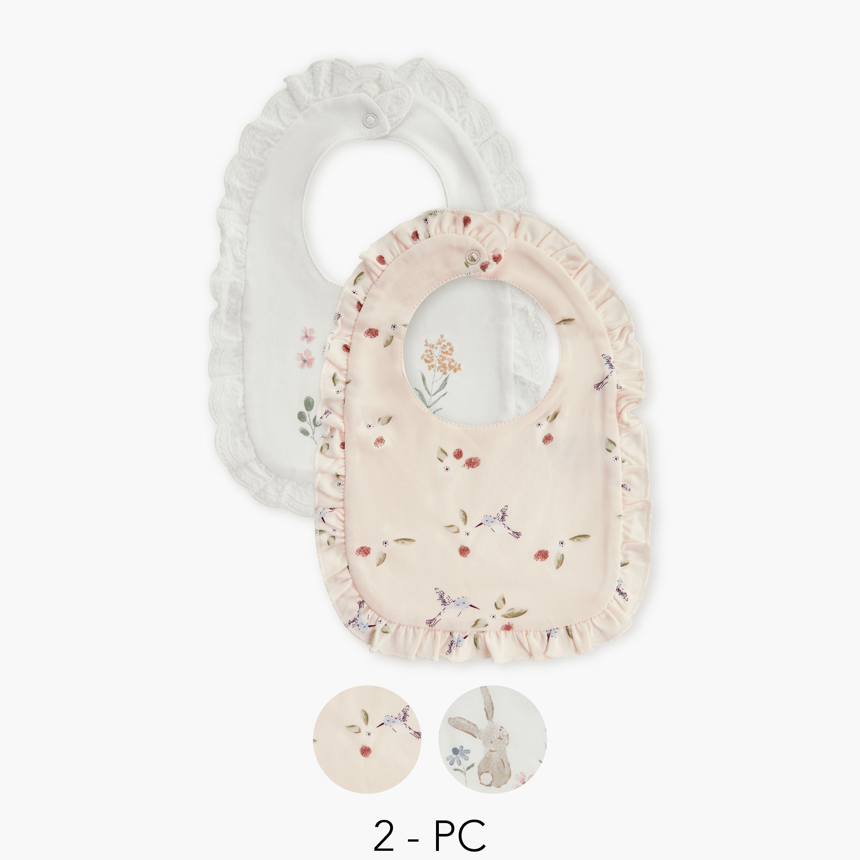 Juniors Printed Bib with Snap Button Closure and Frill Detail - Set of 2-baby-feeding-bibs-image-1