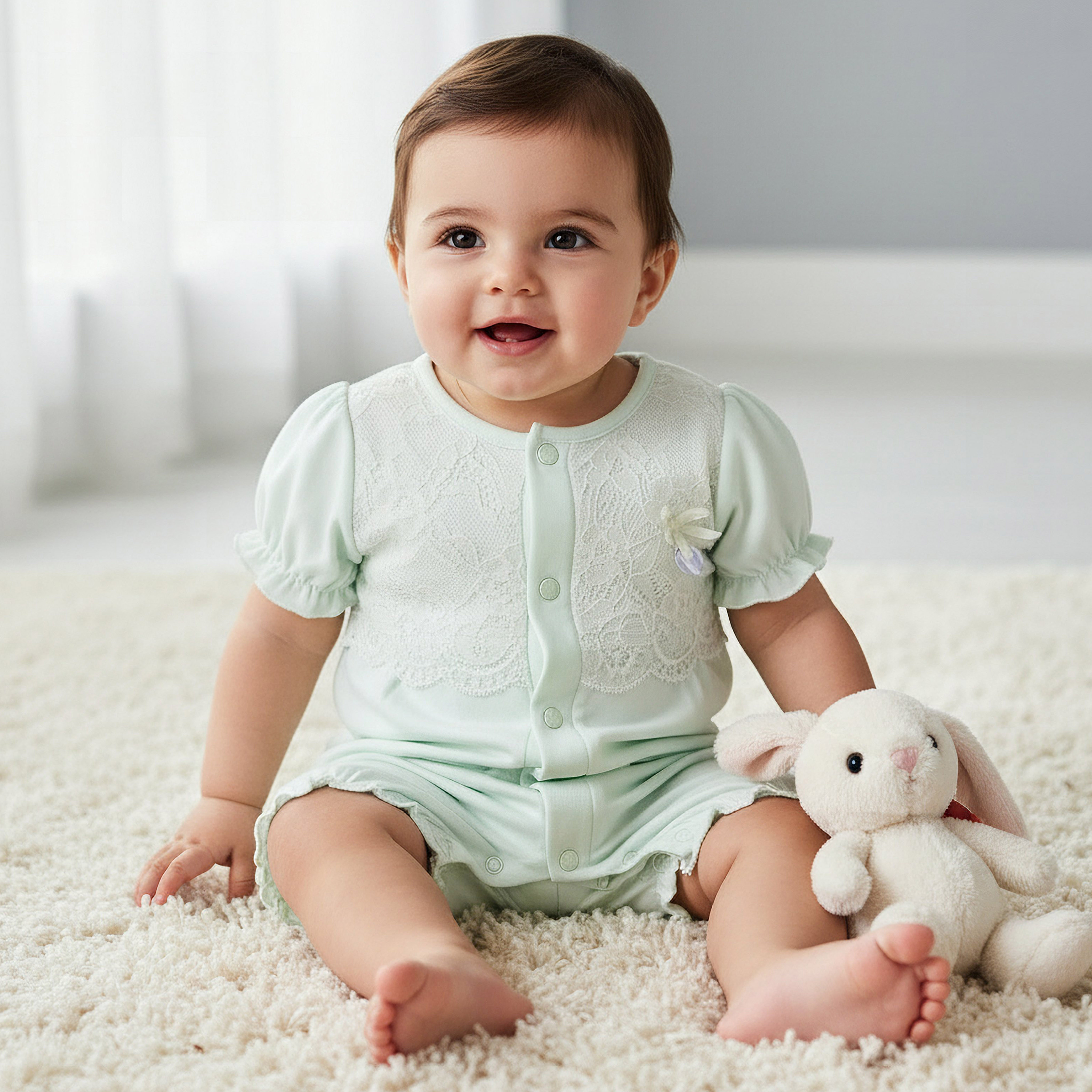 Giggles Round Neck Short Sleeves Romper with Lace Detail-baby-girls-clothing-rompers-image-1
