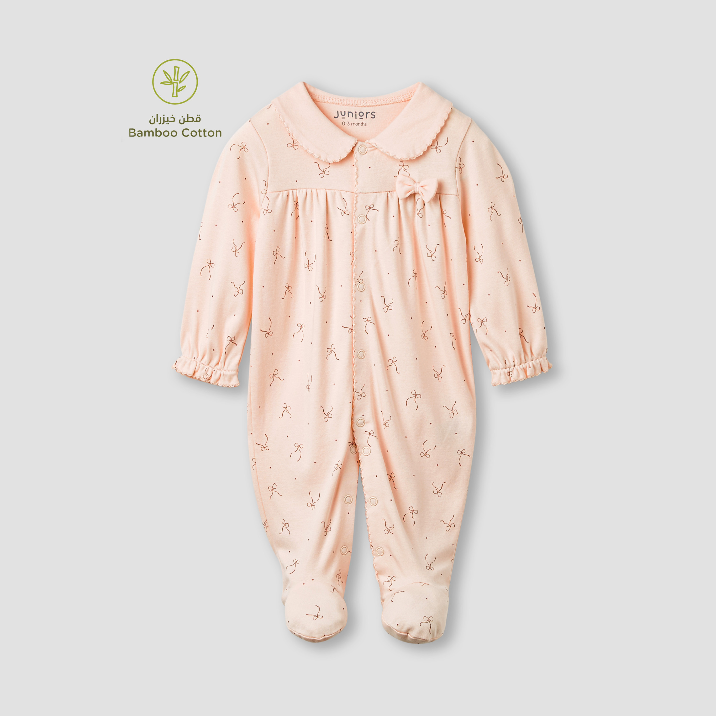 Juniors Bow Print Closed Feet Sleepsuit with Long Sleeves-baby-girls-clothing-nightwear-sleepsuits-image-1