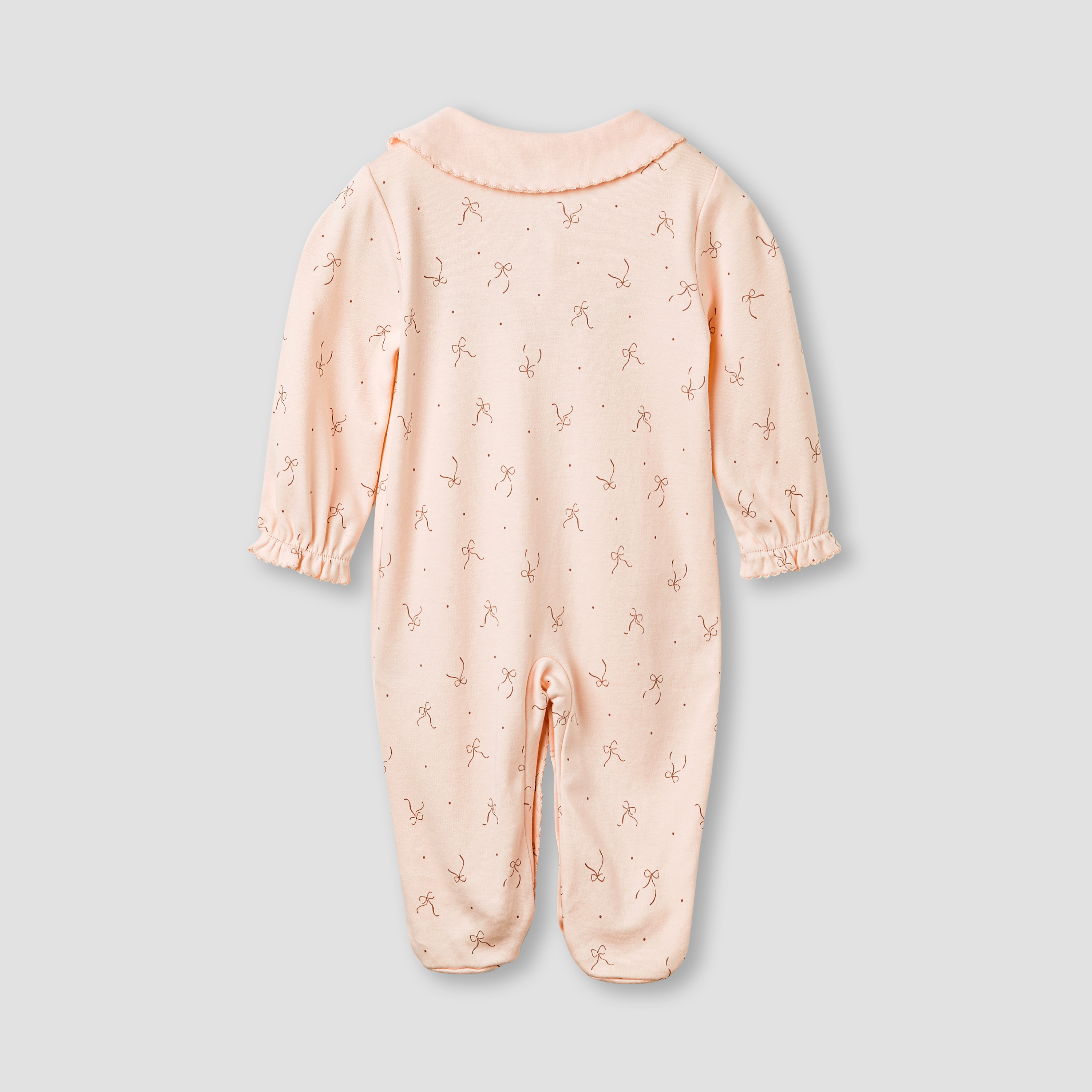 Juniors Bow Print Closed Feet Sleepsuit with Long Sleeves-baby-girls-clothing-nightwear-sleepsuits-image-2