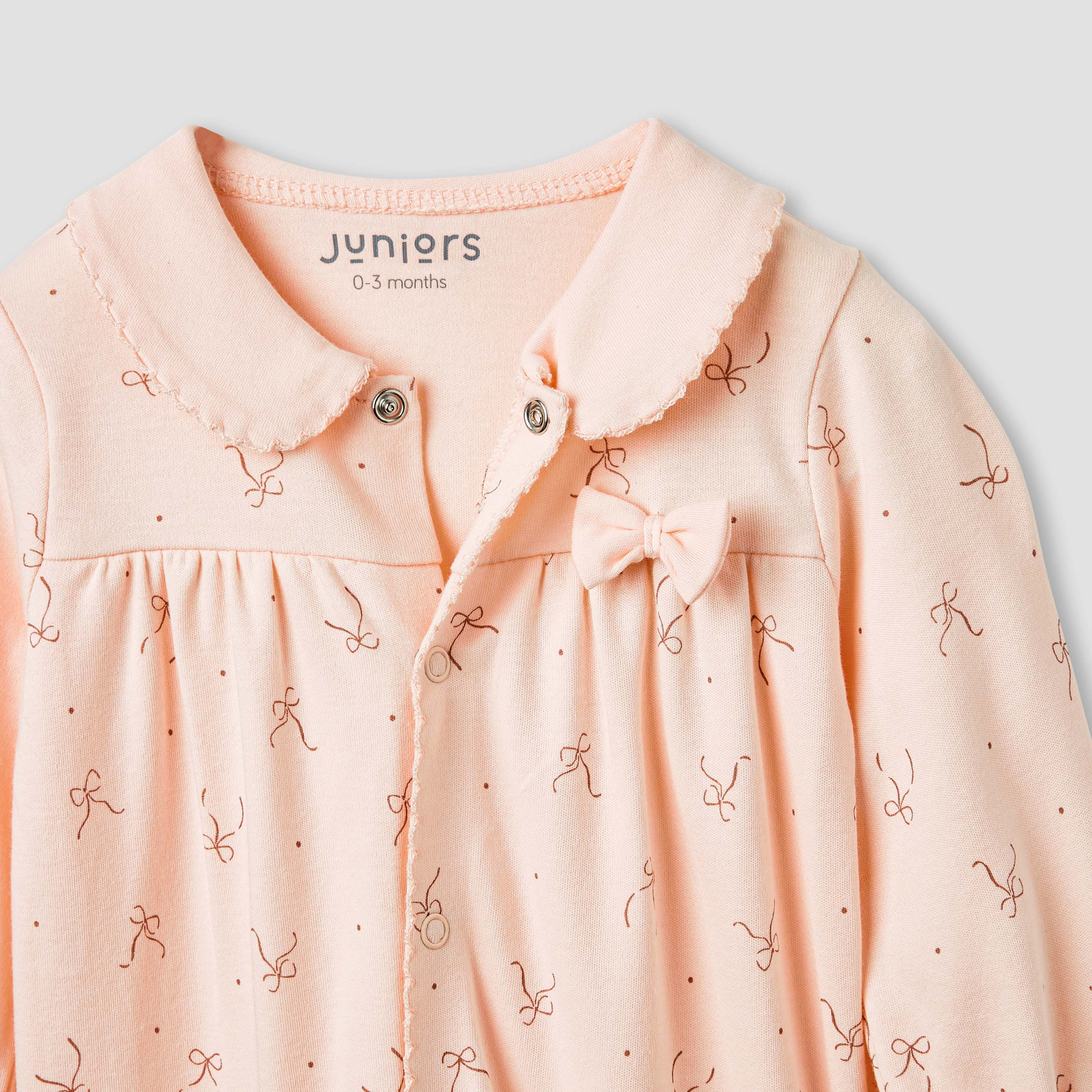Juniors Bow Print Closed Feet Sleepsuit with Long Sleeves-baby-girls-clothing-nightwear-sleepsuits-image-3