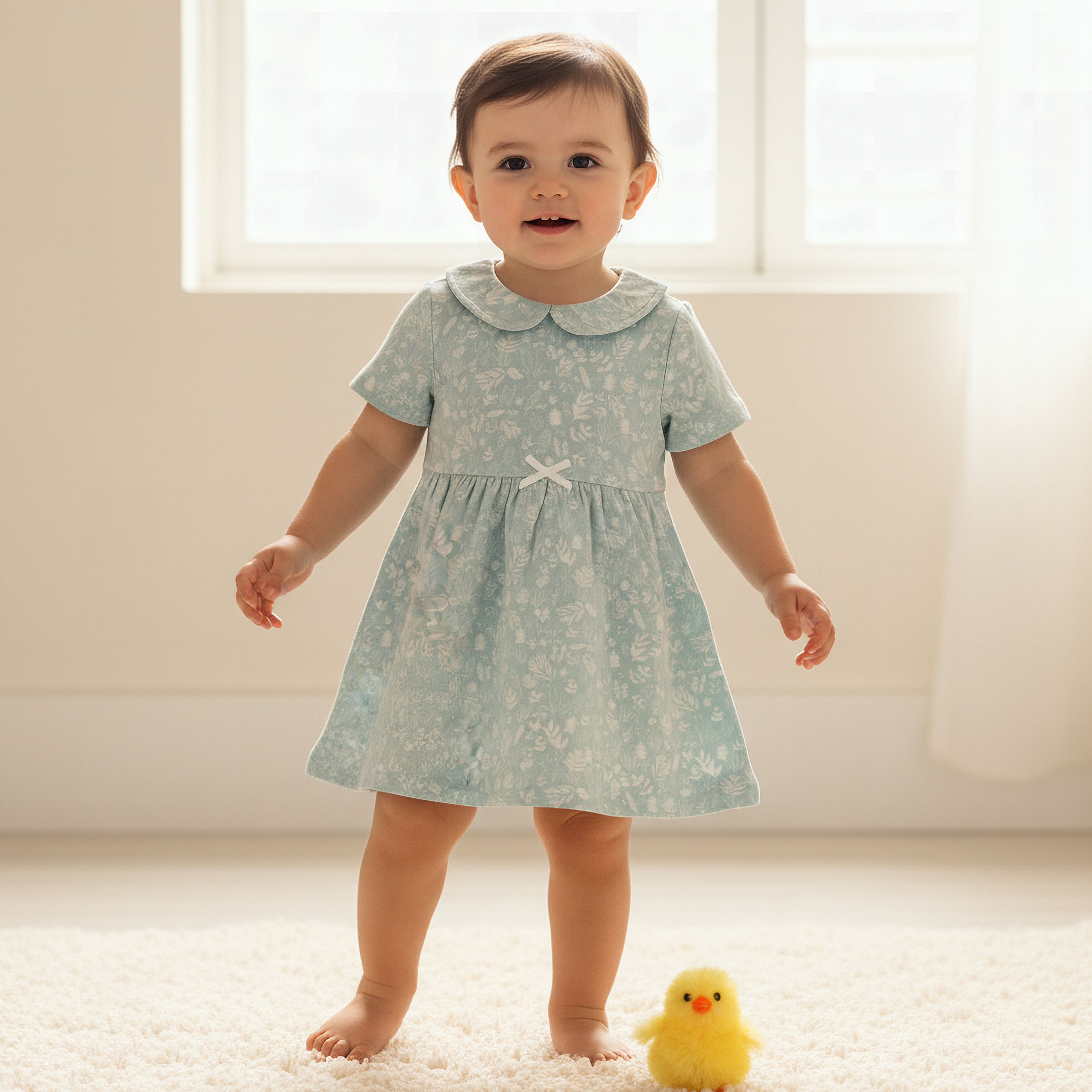 Juniors Peter Pan Collar Short Sleeve A-line Dress with Floral Print-baby-girls-clothing-dressesandjumpsuits-image-1