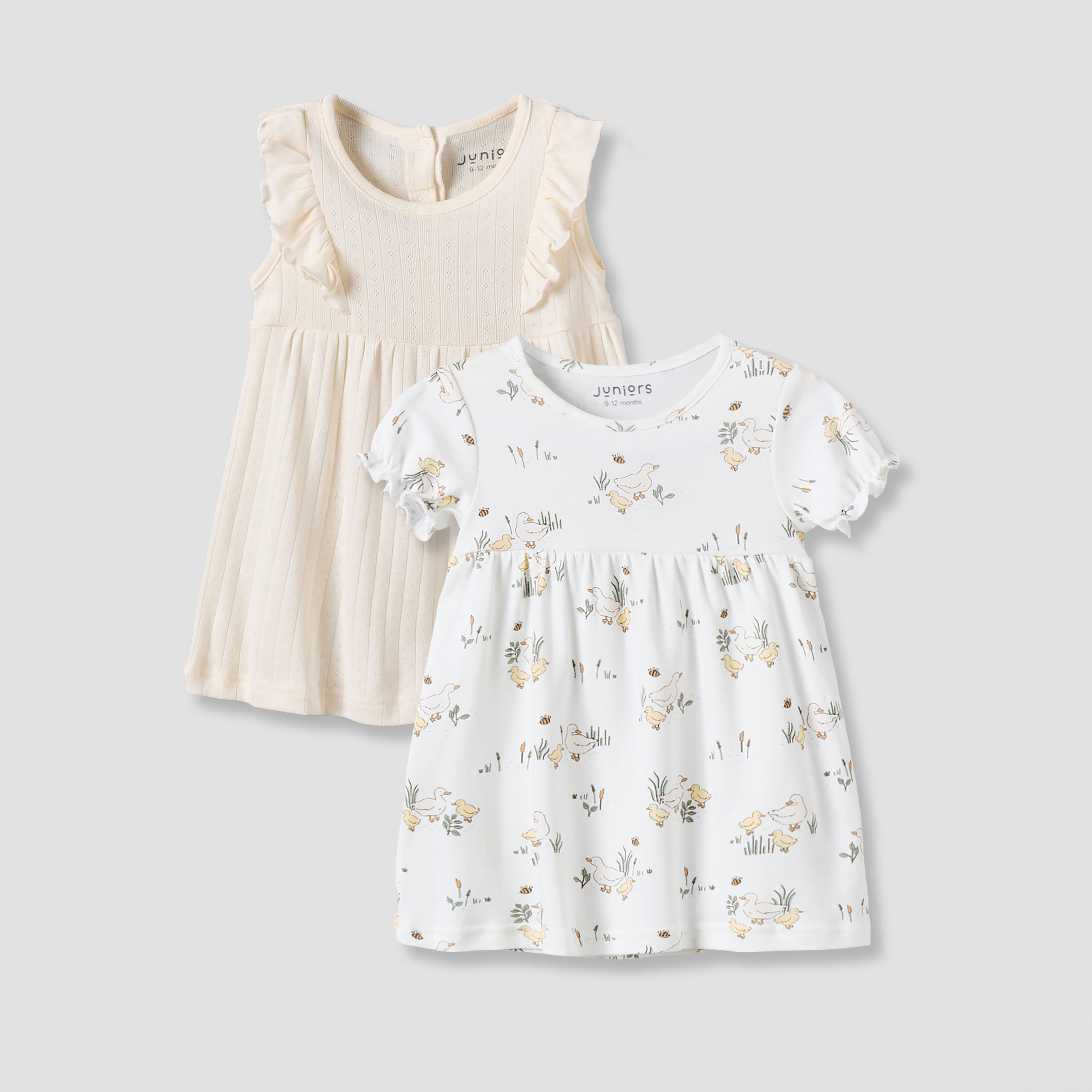 فستان بطول الركبة بياقة مستديرة وأزرار إغلاق كبس - عبوة من قطعتين-baby-girls-clothing-dressesandjumpsuits-image-1