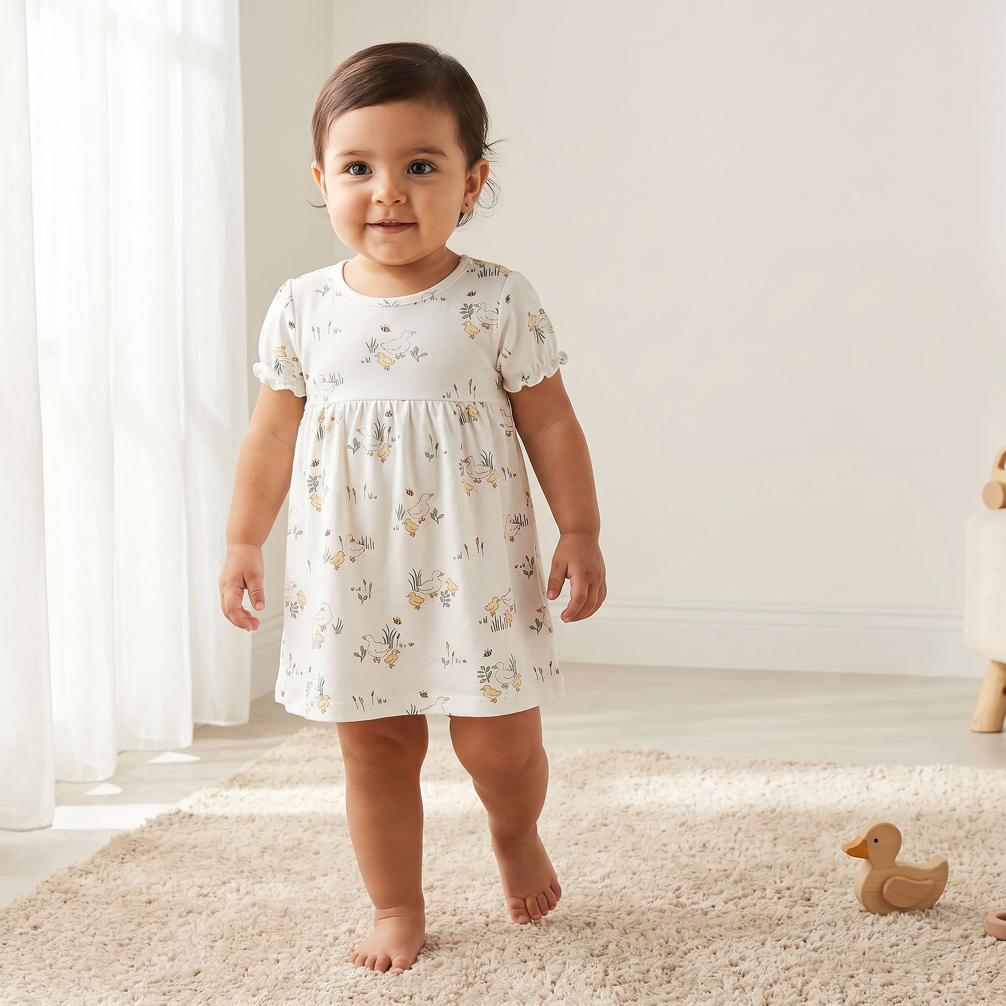 فستان بطول الركبة بياقة مستديرة وأزرار إغلاق كبس - عبوة من قطعتين-baby-girls-clothing-dressesandjumpsuits-image-2