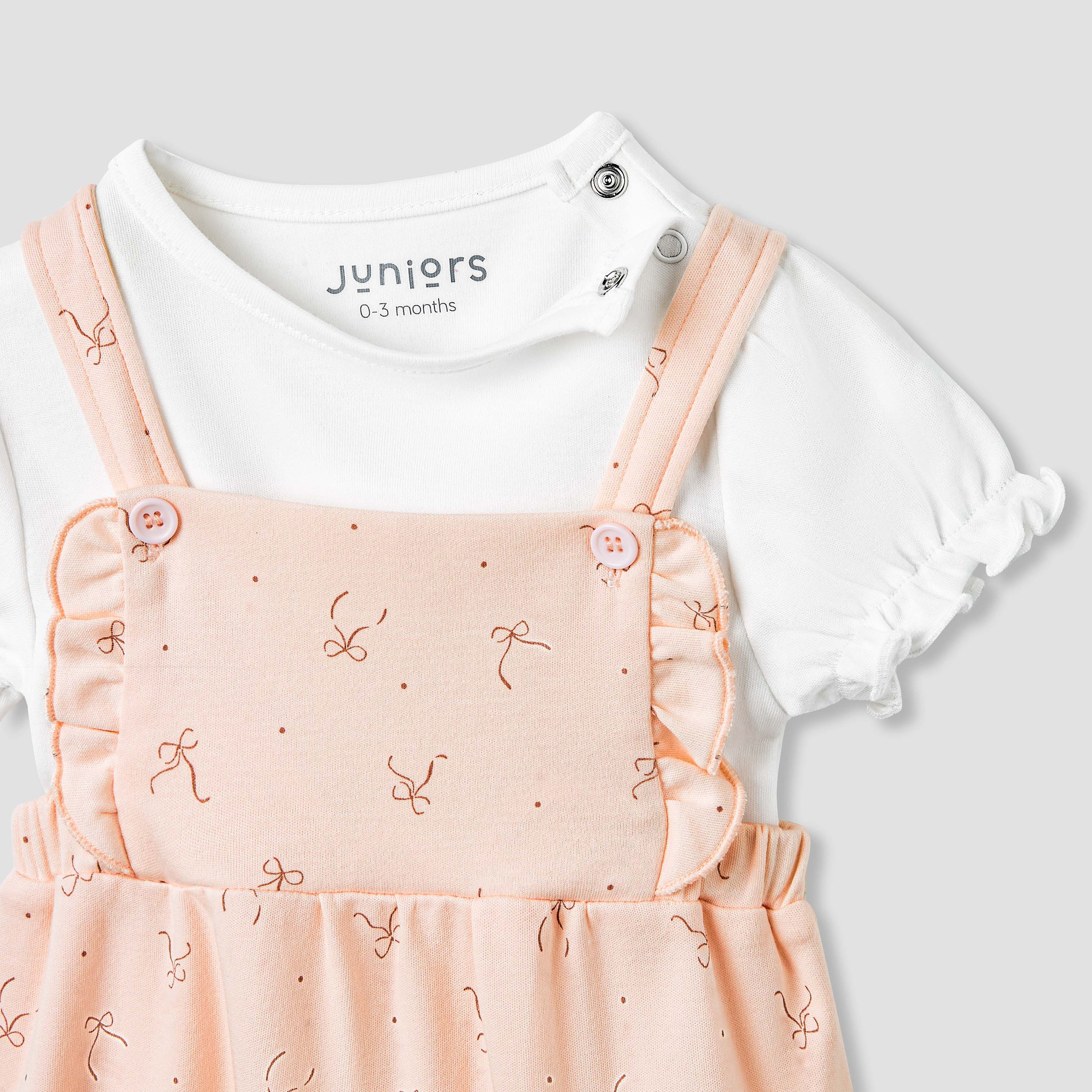 طقم دنغري بطبعات فيونكات وبلوزة سادة من جونيورز-baby-girls-clothing-nightwear-sleepsuits-image-5