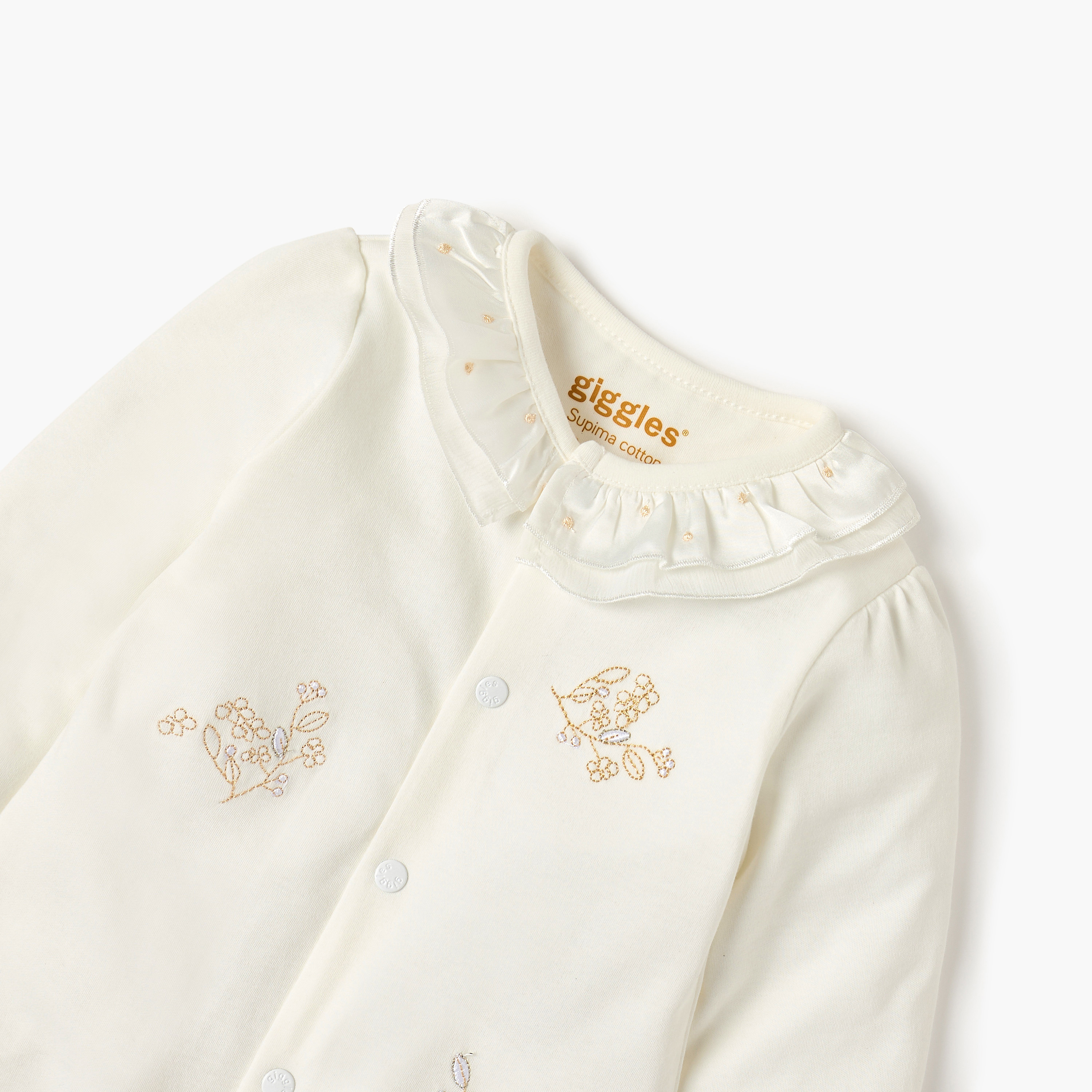 Giggles Embroidered Closed Feet Sleepsuit with Long Sleeves-baby-girls-clothing-nightwear-sleepsuits-image-3
