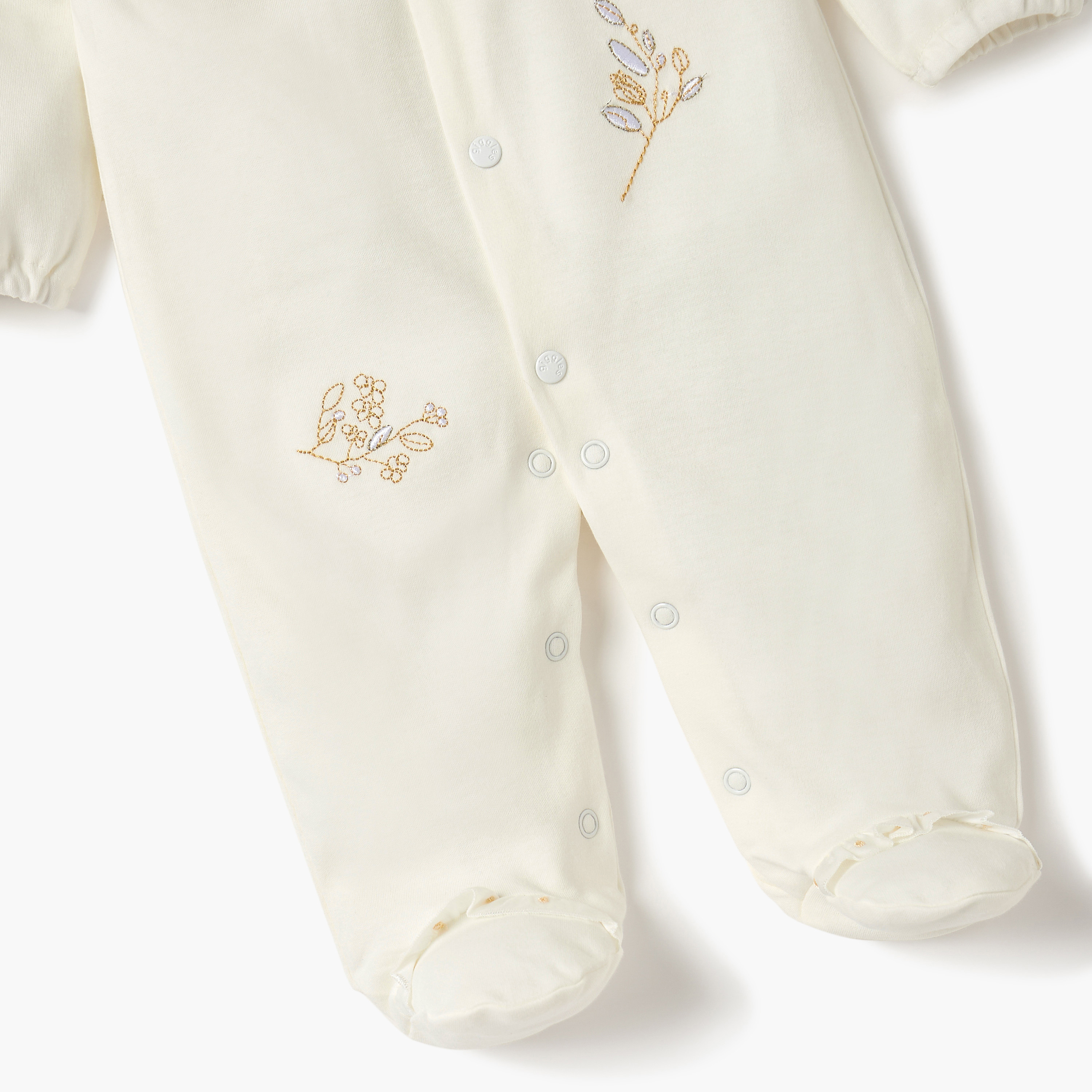 Giggles Embroidered Closed Feet Sleepsuit with Long Sleeves-baby-girls-clothing-nightwear-sleepsuits-image-4