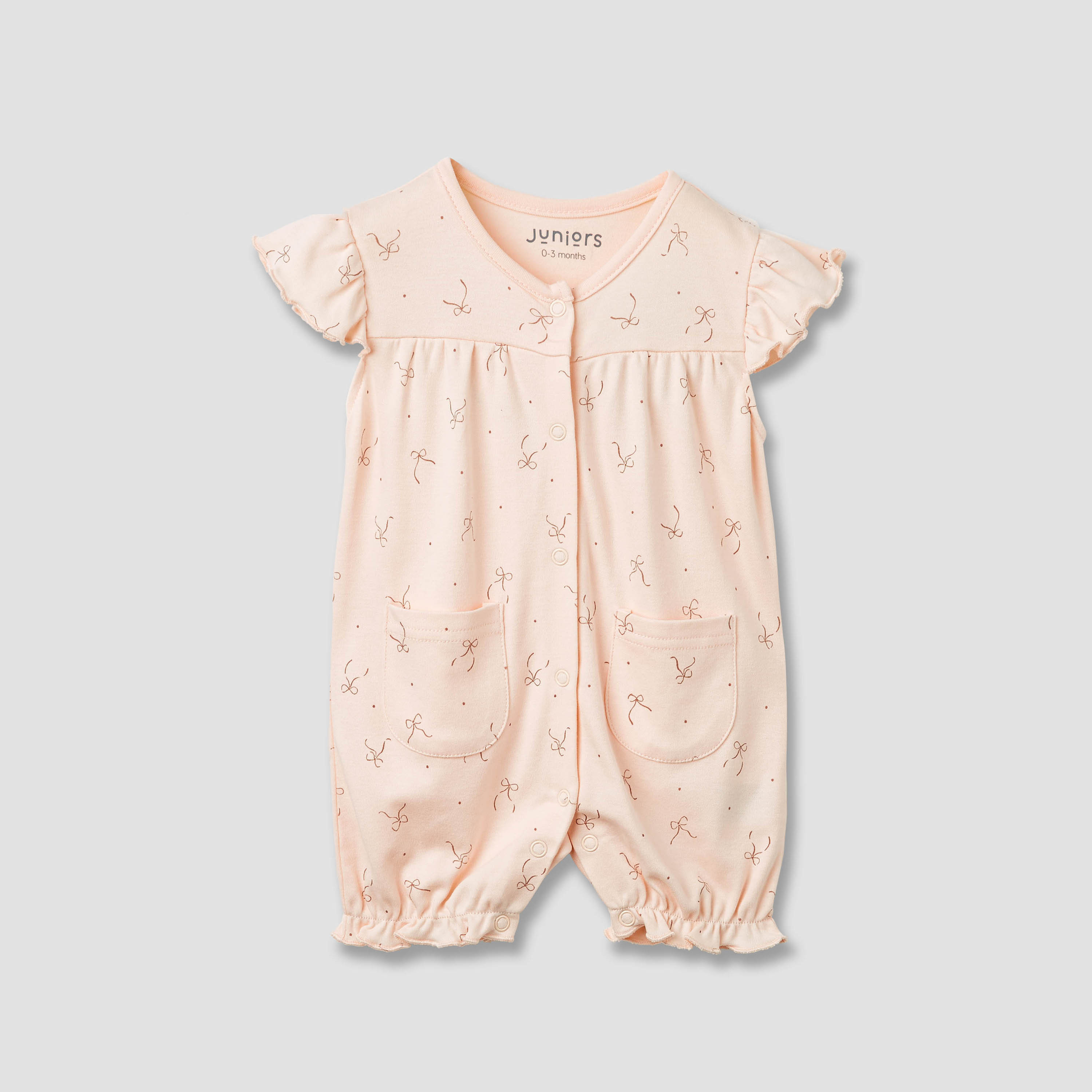 Juniors Bow Print Romper with Flutter Sleeves-baby-girls-clothing-rompers-image-3