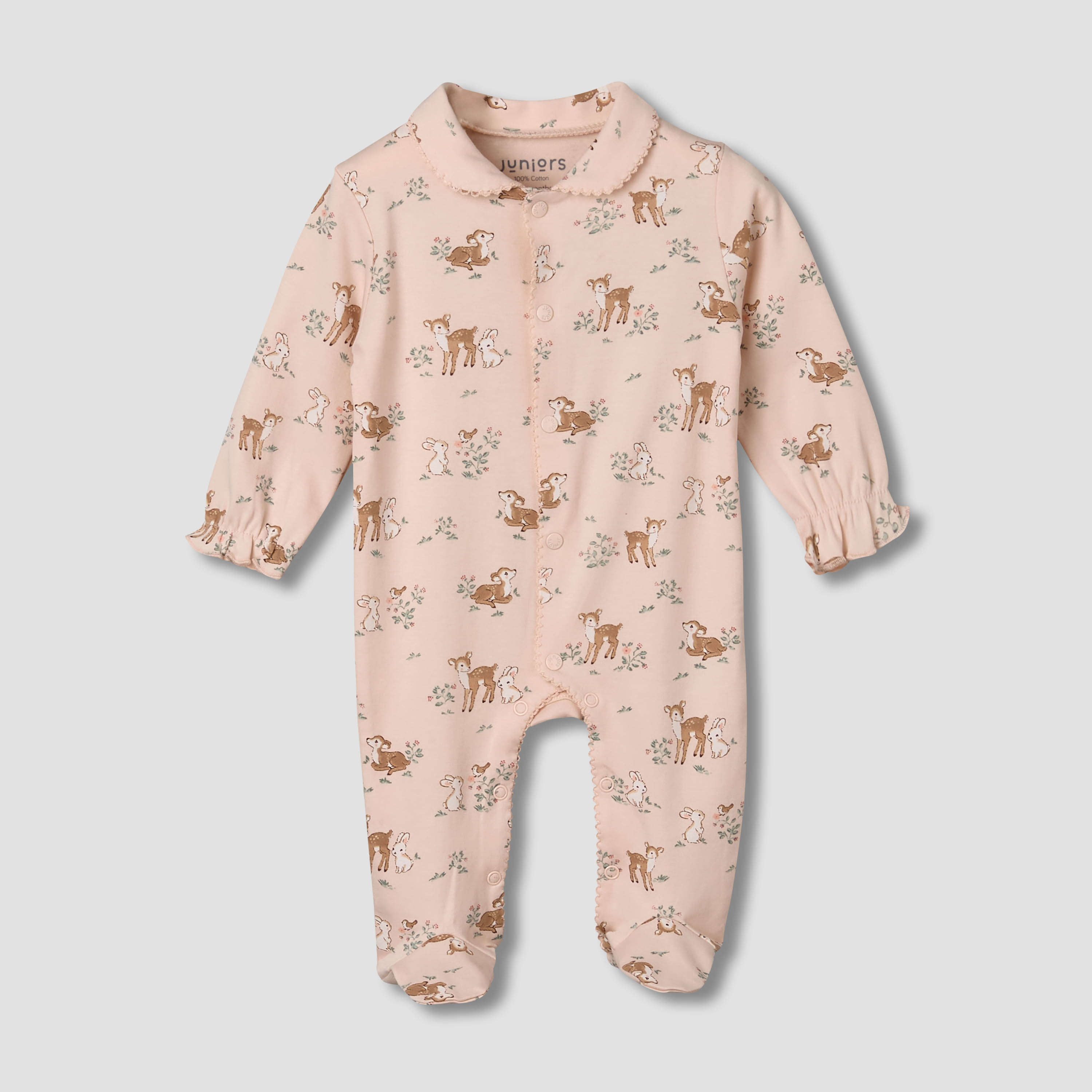 Juniors Cotton Peter Pan Collar Long Sleeves Sleepsuit-baby-girls-clothing-nightwear-sleepsuits-image-1