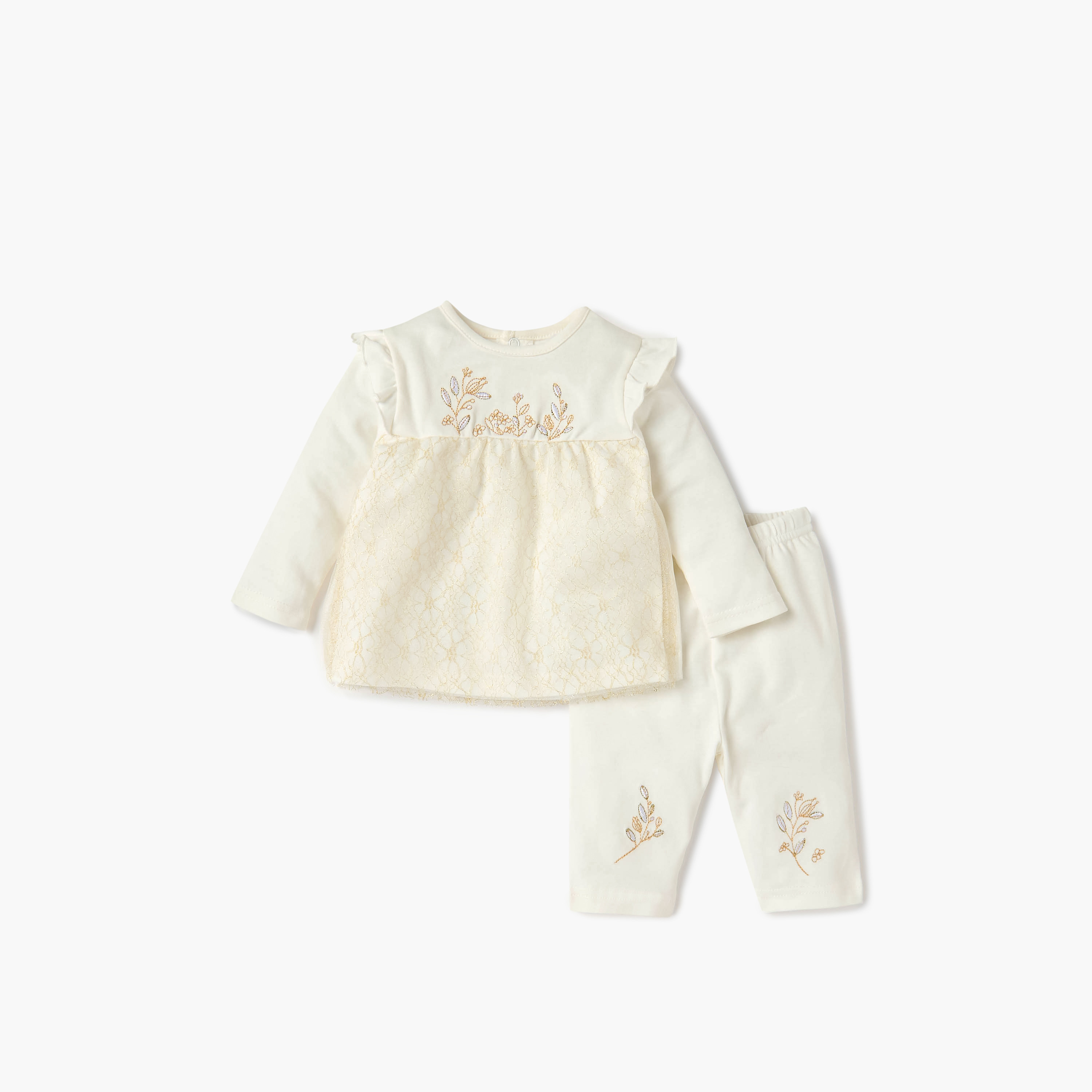 طقم تيشيرت مطرز بأكمام طويلة وبيجاما من جيجلز-baby-girls-clothing-nightwear-pyjamasets-image-6