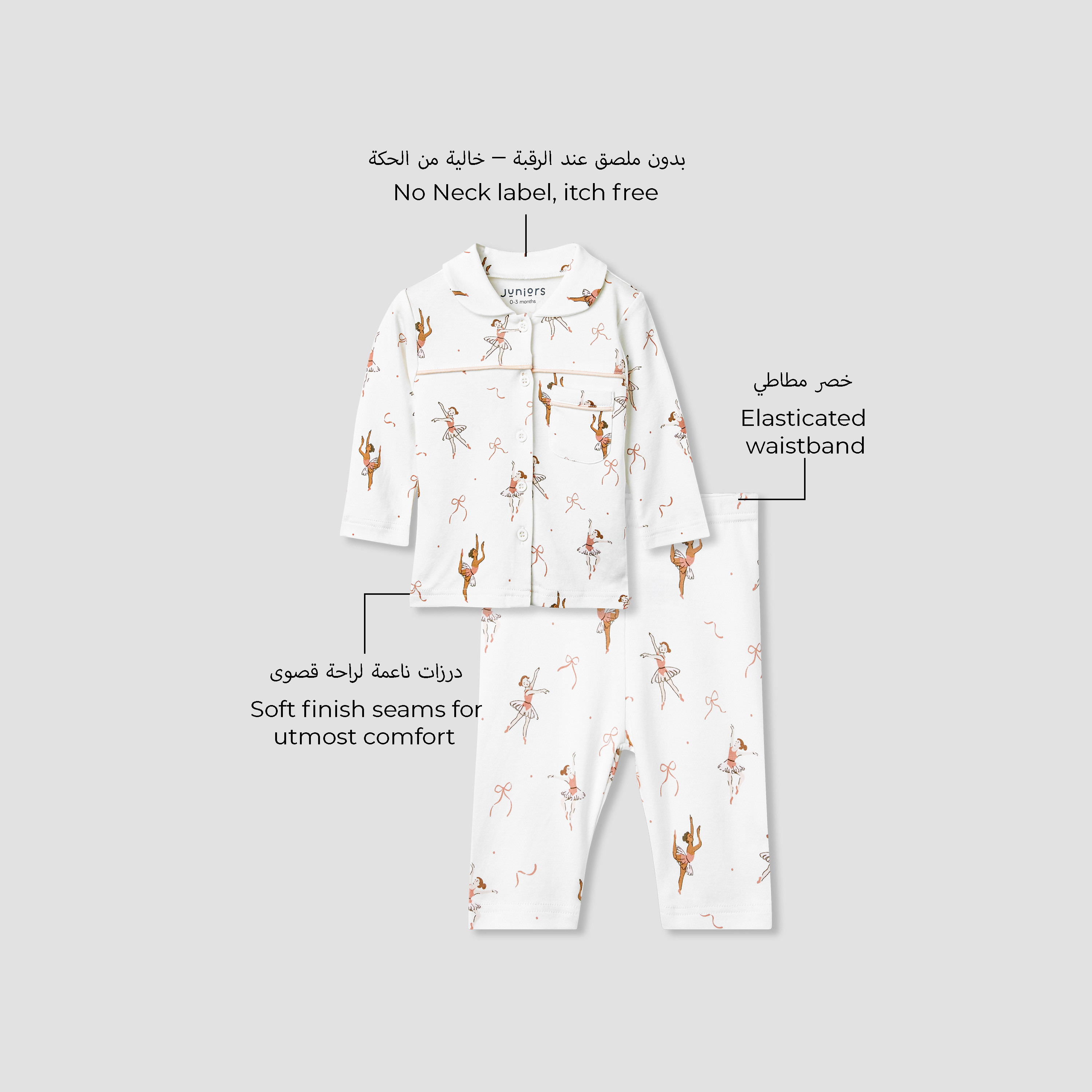 Juniors Ballerina Print Shirt and Pyjama Set-baby-girls-clothing-nightwear-pyjamasets-image-2