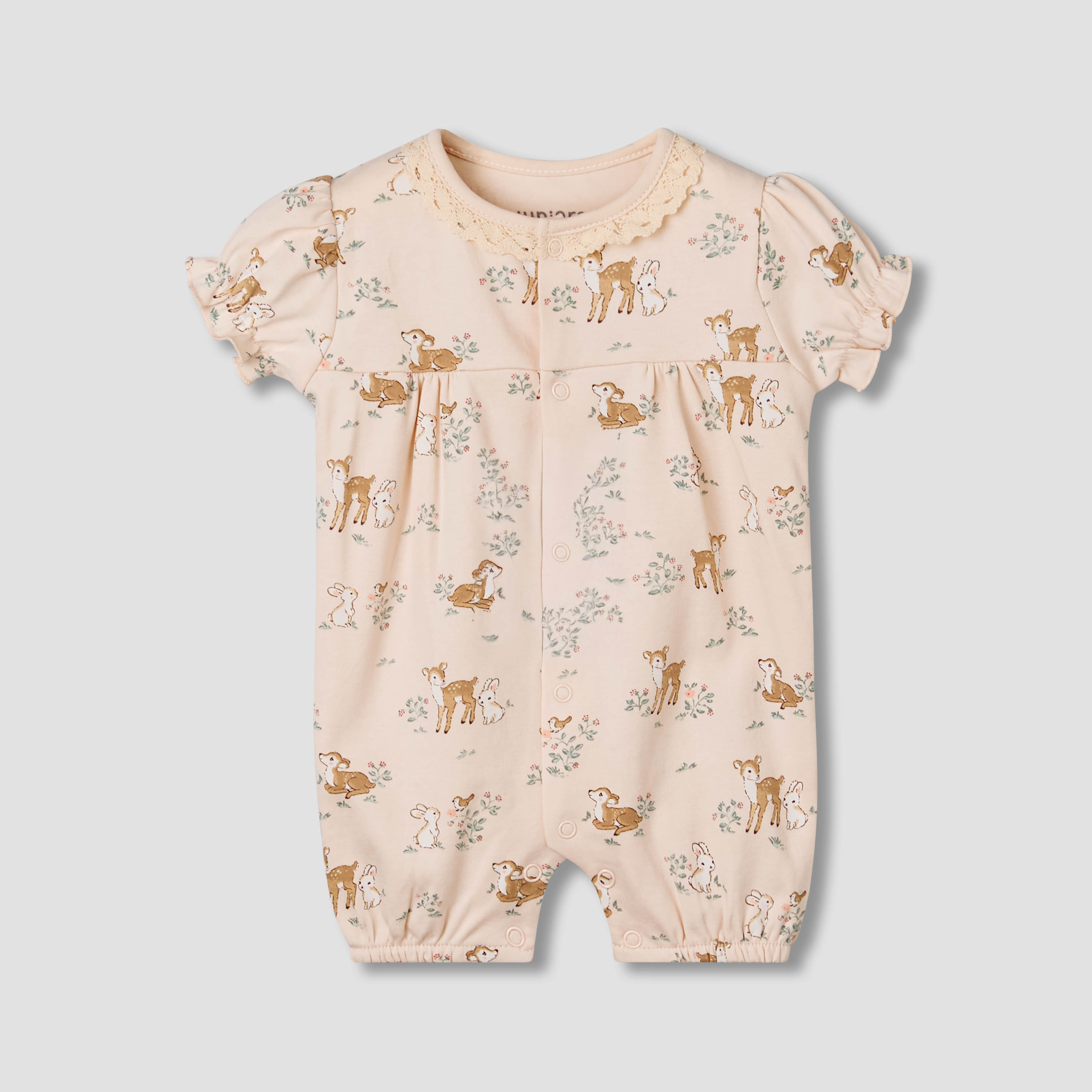 Juniors Cotton Short Sleeves Romper with Deer Print-baby-girls-clothing-rompers-image-1