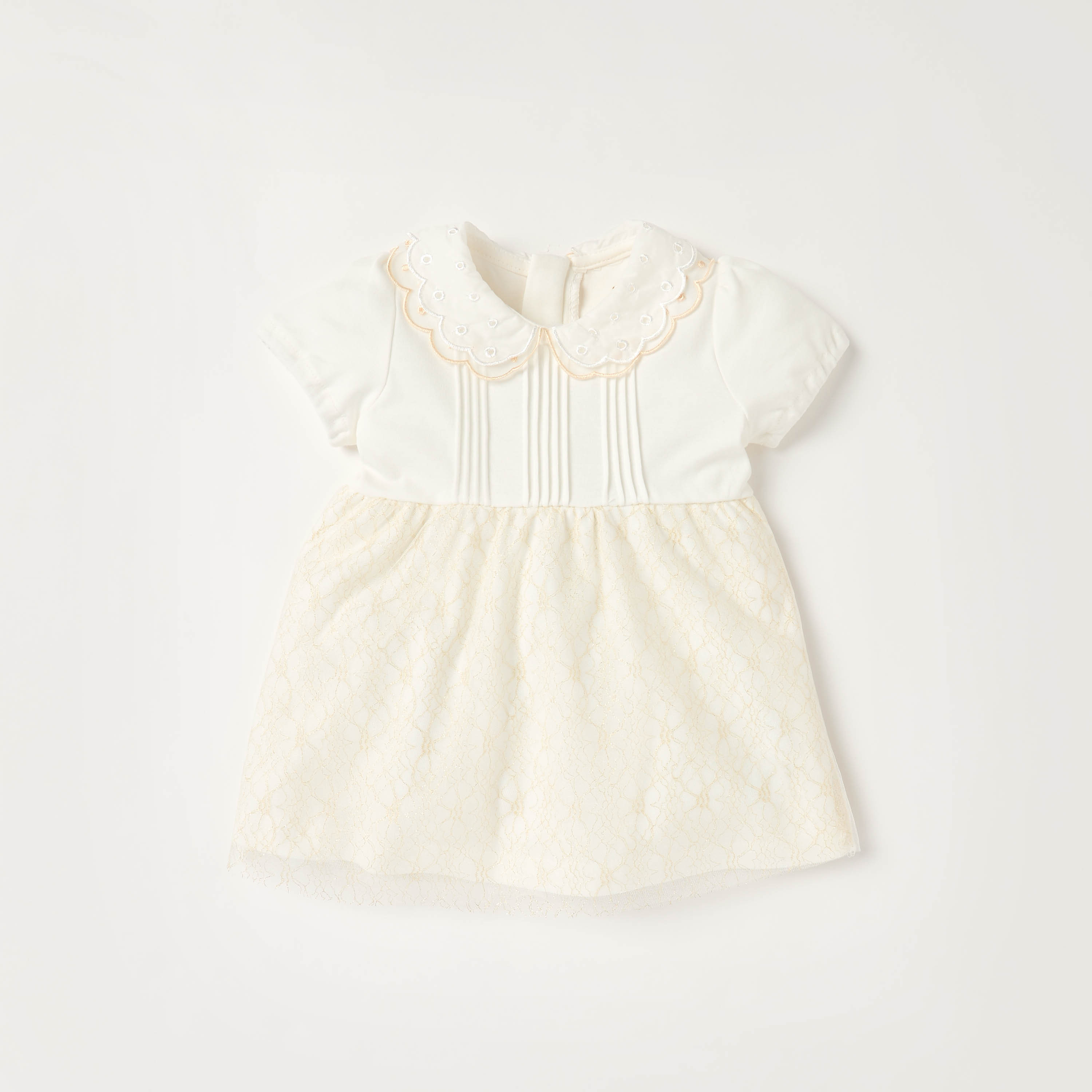 فستان إيه لاين بتطريز زهري وبأكمام قصؤة وياقة بيتر بان وبطول الركبة من جيجلز-baby-girls-clothing-dressesandjumpsuits-image-5