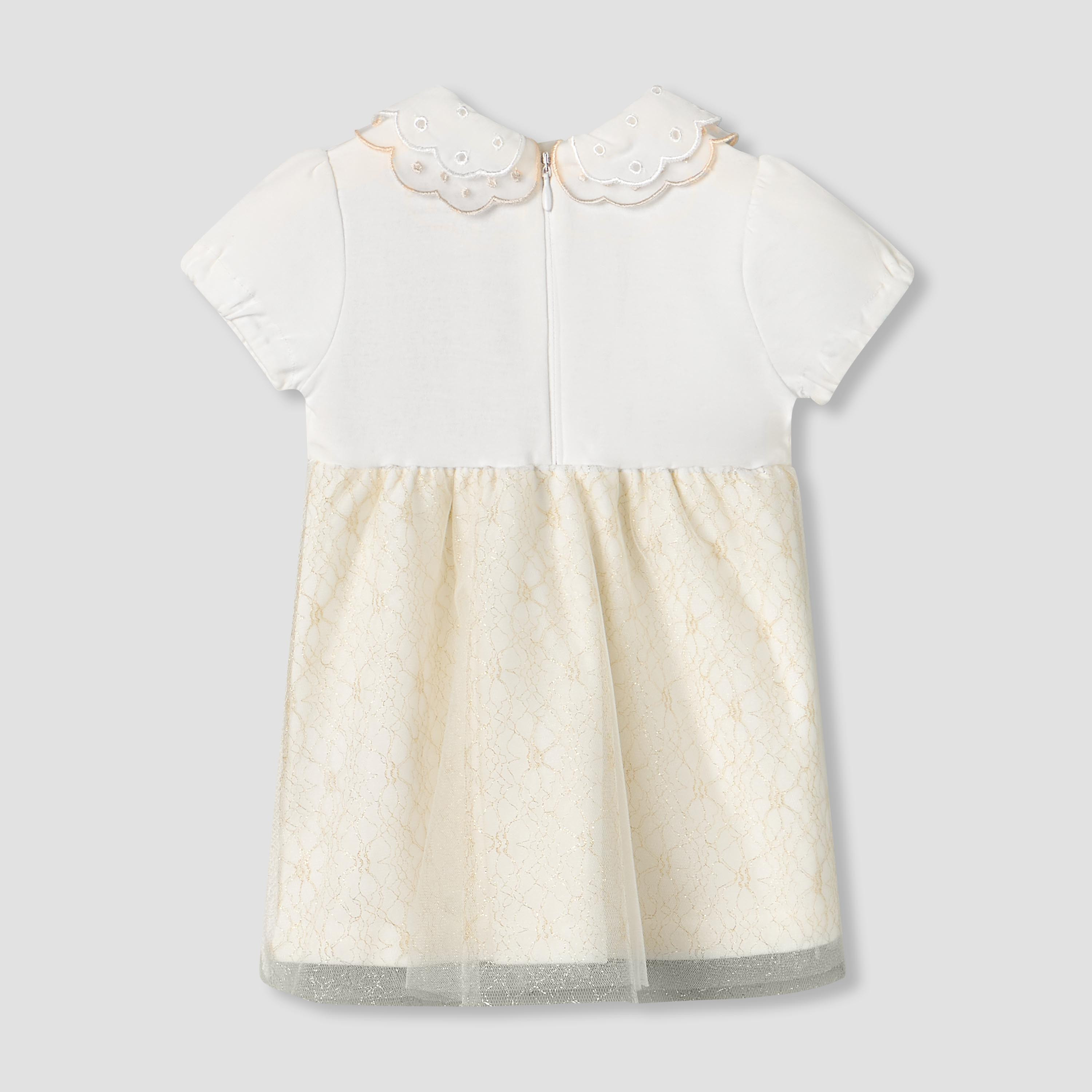 Giggles Peter Pan Collar Short Sleeves Knee Length A-line Dress with Floral Embroidary-baby-girls-clothing-dressesandjumpsuits-image-2