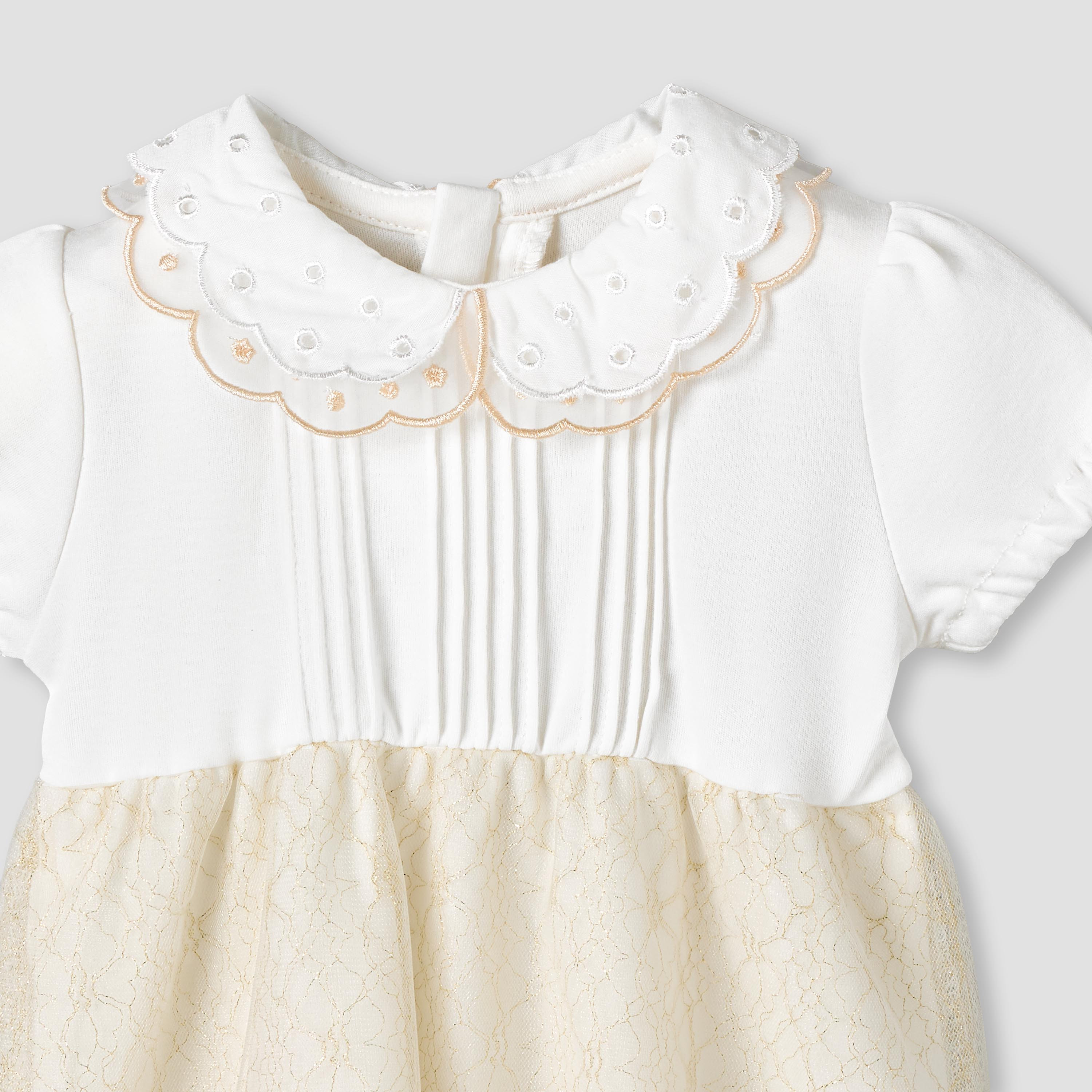 Giggles Peter Pan Collar Short Sleeves Knee Length A-line Dress with Floral Embroidary-baby-girls-clothing-dressesandjumpsuits-image-3