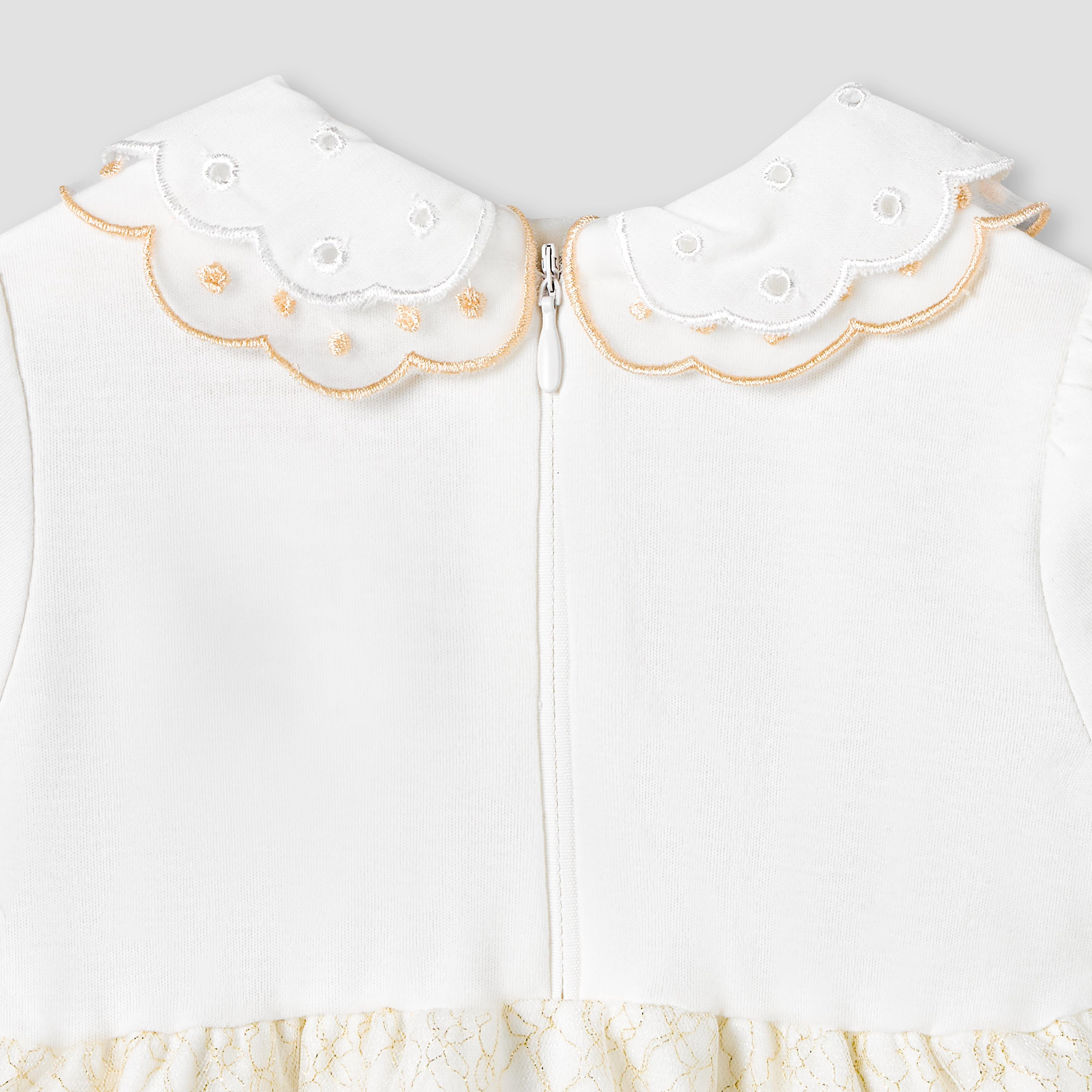 Giggles Peter Pan Collar Short Sleeves Knee Length A-line Dress with Floral Embroidary-baby-girls-clothing-dressesandjumpsuits-image-5