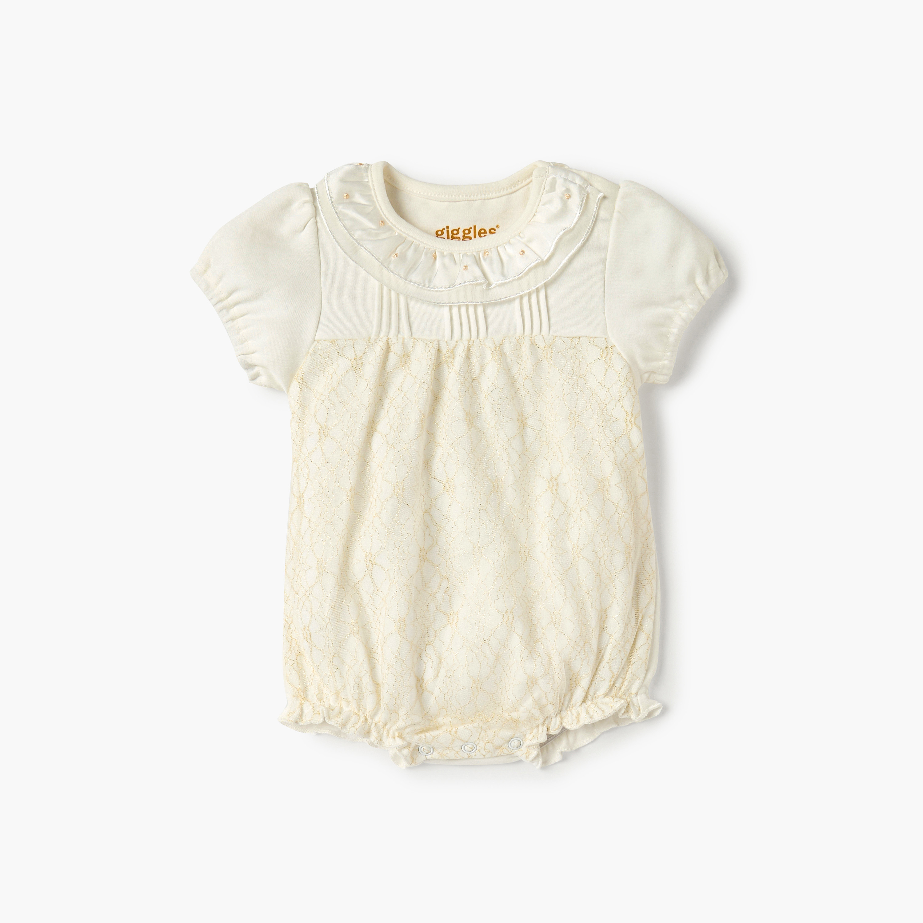 Giggles Textured Romper with Short Sleeves and Snap Button Closure-baby-girls-clothing-rompers-image-1