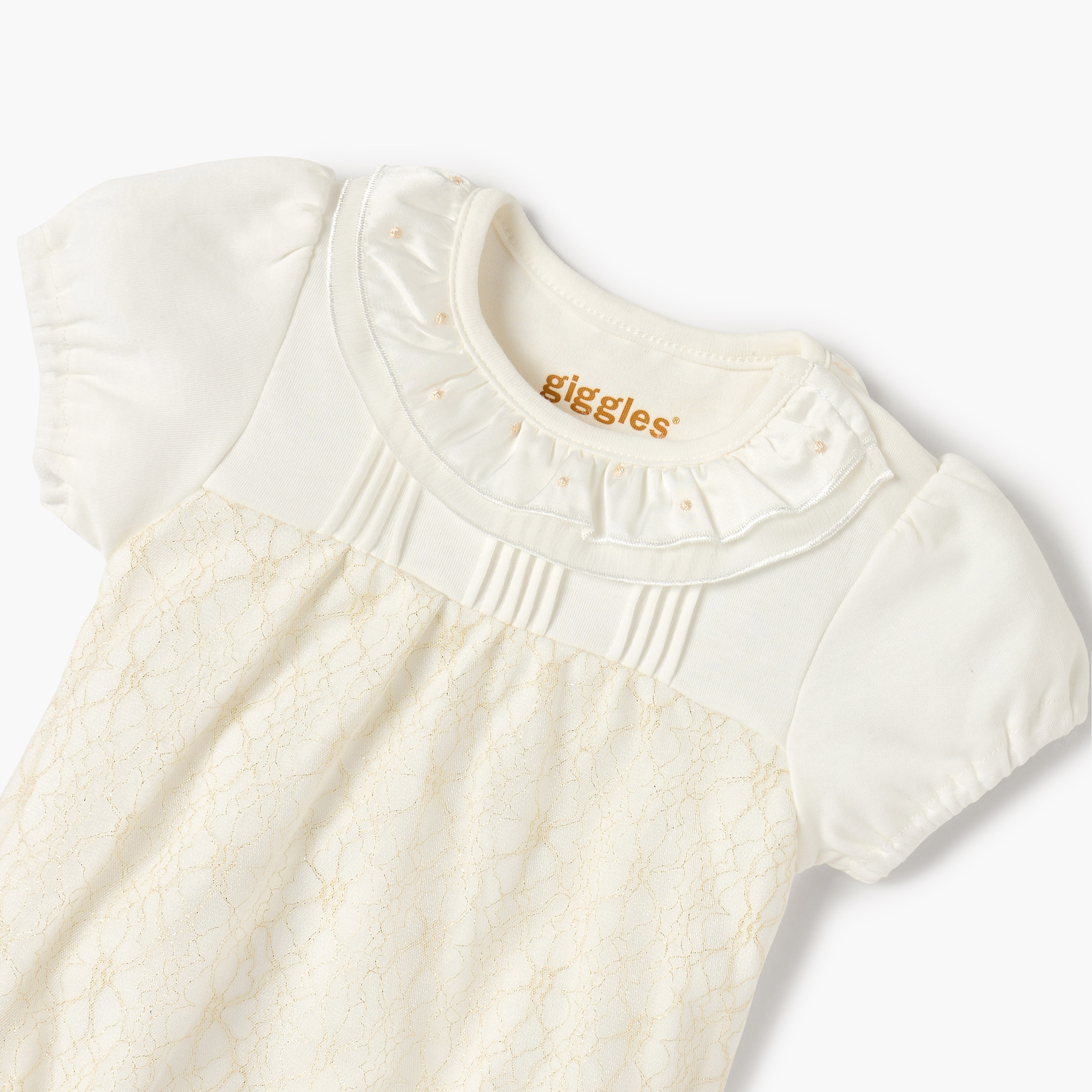 Giggles Textured Romper with Short Sleeves and Snap Button Closure-baby-girls-clothing-rompers-image-3