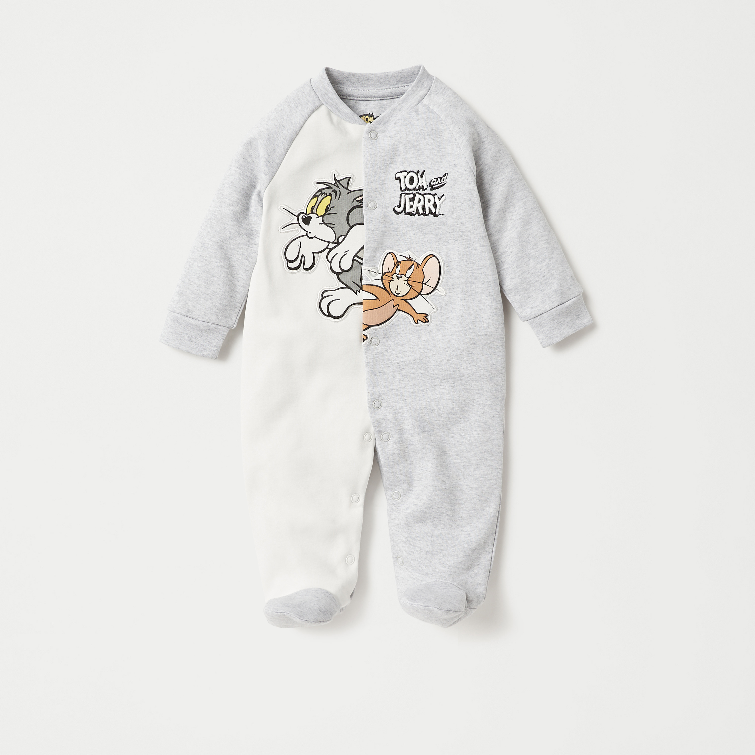 بدلة نوم بأقدام مغلقة مع أزرار إغلاق كباسة وزخارف-baby-girls-clothing-nightwear-sleepsuits-image-1