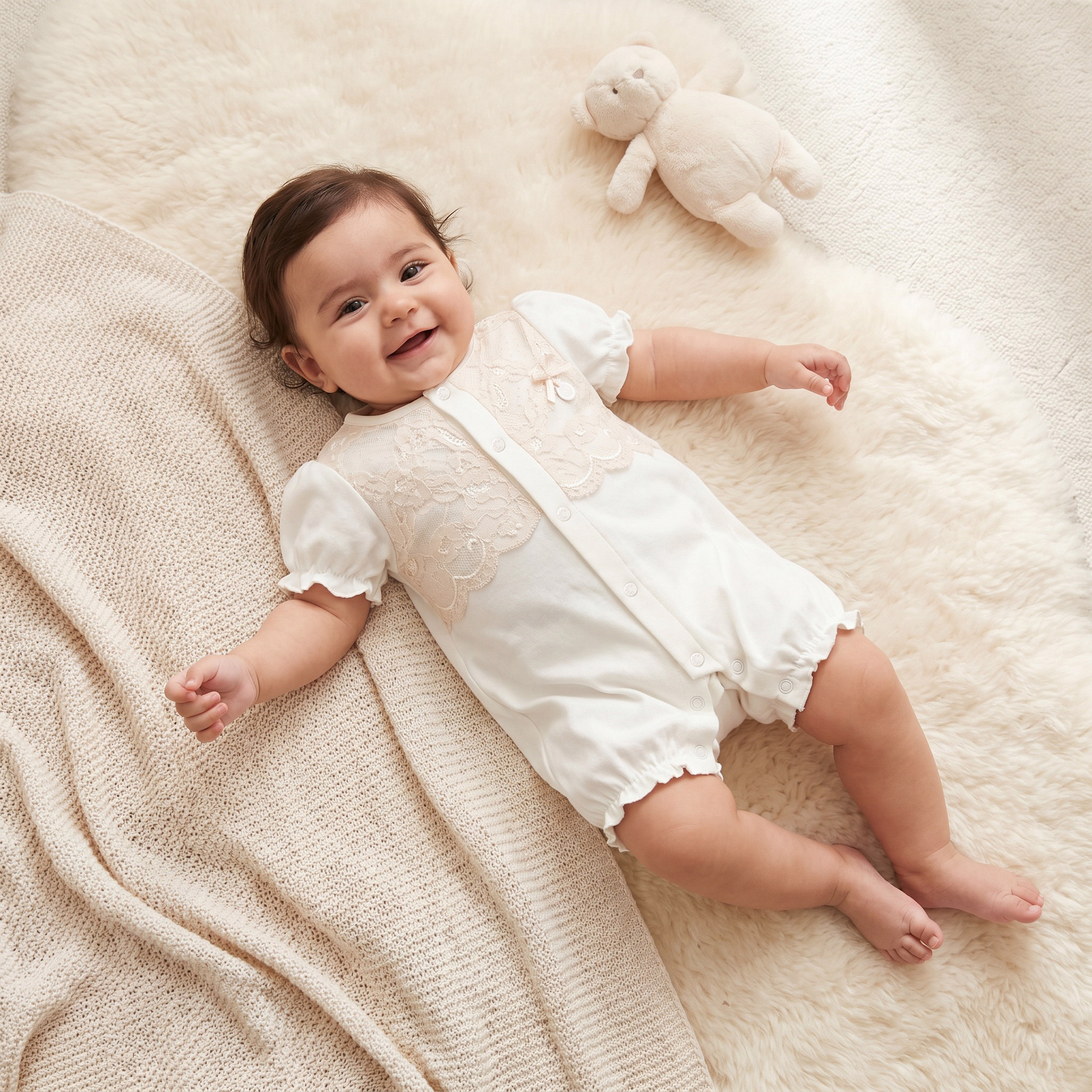 Giggles Round Neck Short Sleeves Romper with Snap Button Closure-baby-girls-clothing-rompers-image-1